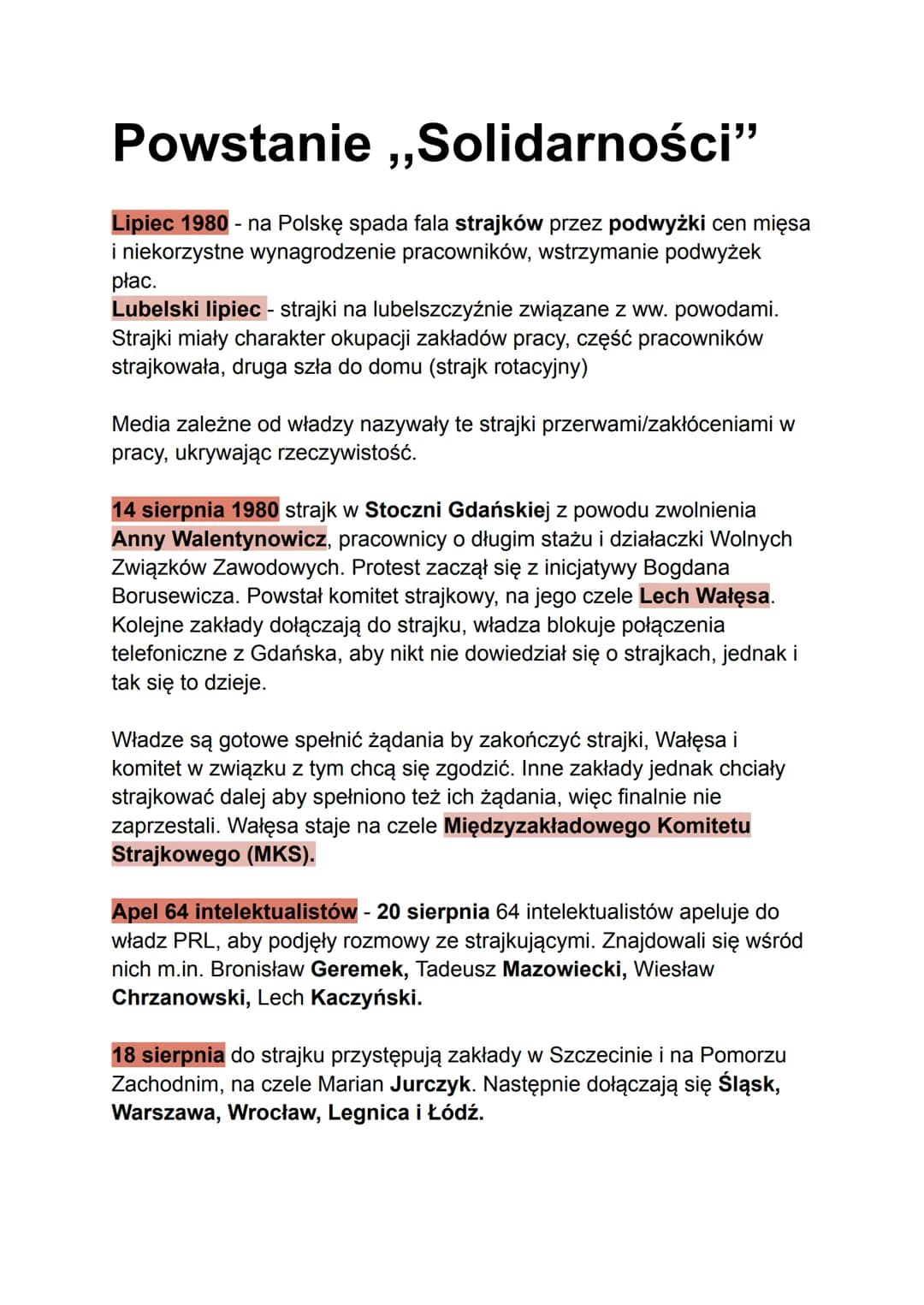 # Powstanie „Solidarności"
Lipiec 1980 - na Polskę spada fala strajków przez podwyżki cen mięsa
i niekorzystne wynagrodzenie pracowników, w