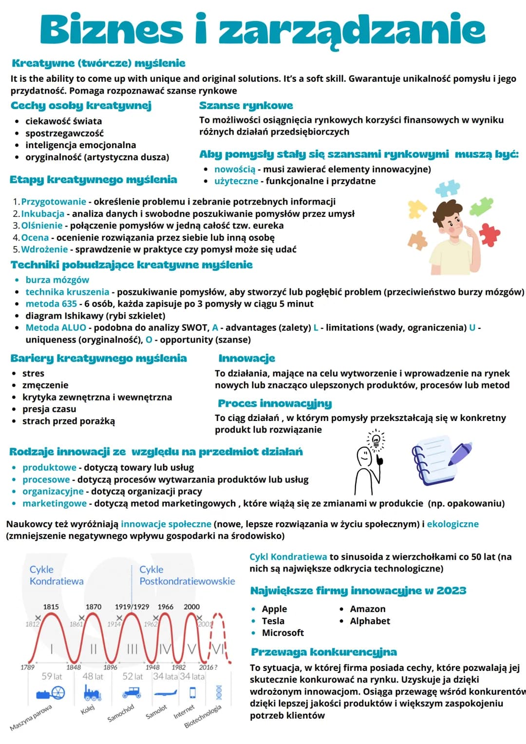 # Biznes i zarządzanie
Kreatywne (twórcze) myślenie
It is the ability to come up with unique and original solutions. It's a soft skill. Gwa