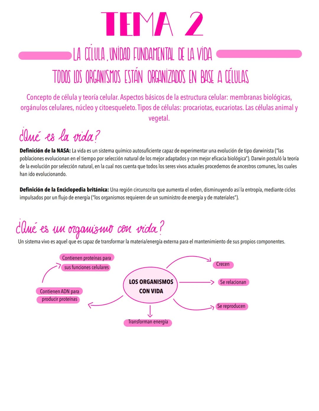 # TEMA 2
LA CÉLULA, UNIDAD FUNDAMENTAL DE LA VIDA
TODOS LOS ORGANISMOS ESTÁN ORGANIZADOS EN BASE A CÉLULAS
Concepto de célula y teoría ce