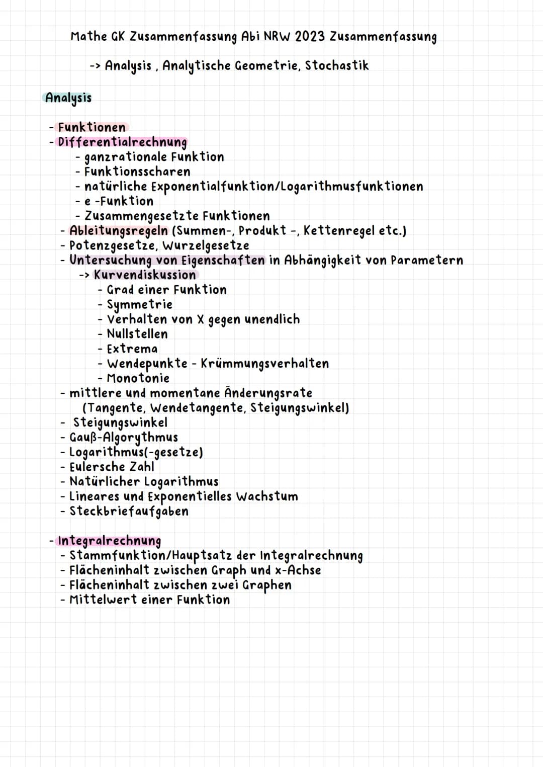 Mathematik Gk '23 Mathe GK Zusammenfassung Abi NRW 2023 Zusammenfassung
Analysis
-> Analysis, Analytische Geometrie, Stochastik
- Funktion