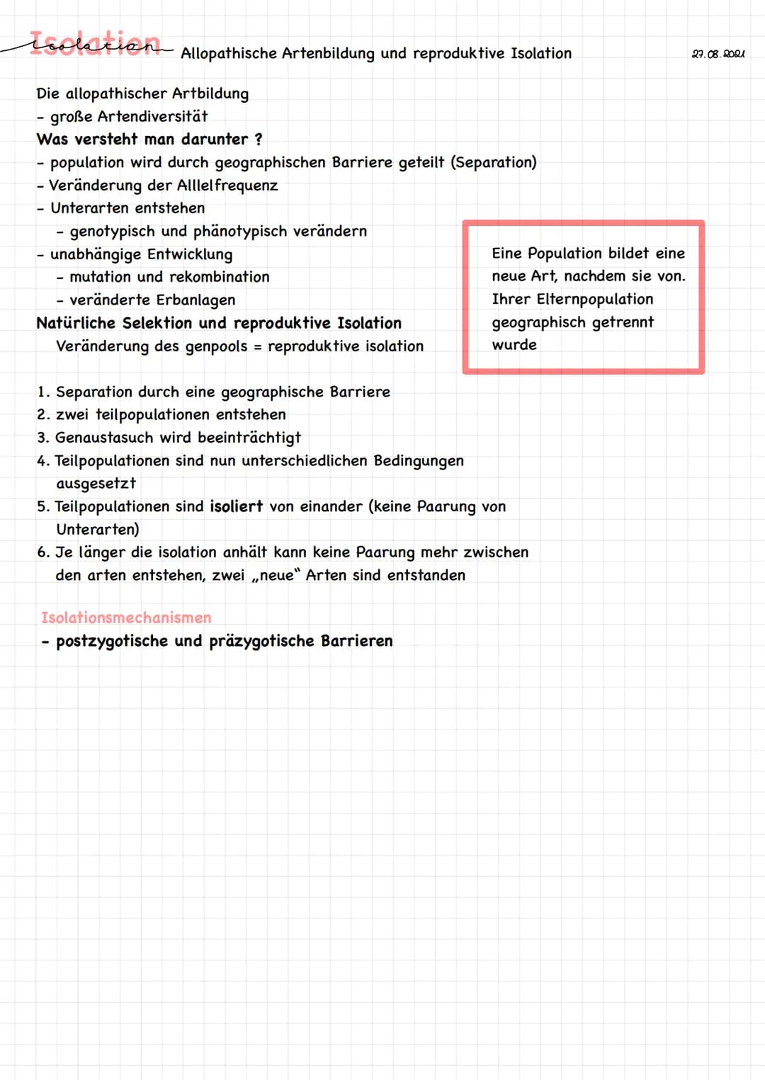 Evolution # Definition EVOLUTION-
Definition:
Mechanismen, Prozesse und historische Abläufe (Veränderungen), die zur
Entstehung des Lebens