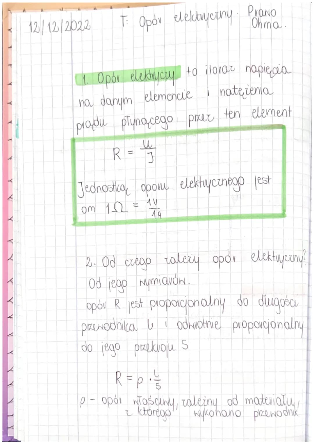 12/12/2022
T: Opor elektryczny Prano
Ohma.
1. Opor elektryczy to ilovar napięcia
na danym elemencie i natężenia
pradu płynącego przez ten