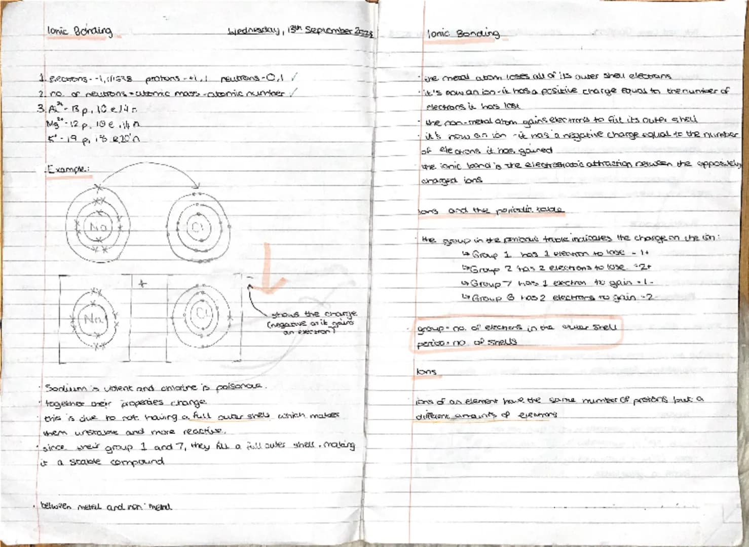lonic Bording
Wednesday, 13th September 20z
Jonic Bonding
1 Bectons--1, lisas protons, neutrons-01/
2. no. of neutrons atomic mass-atomic nu