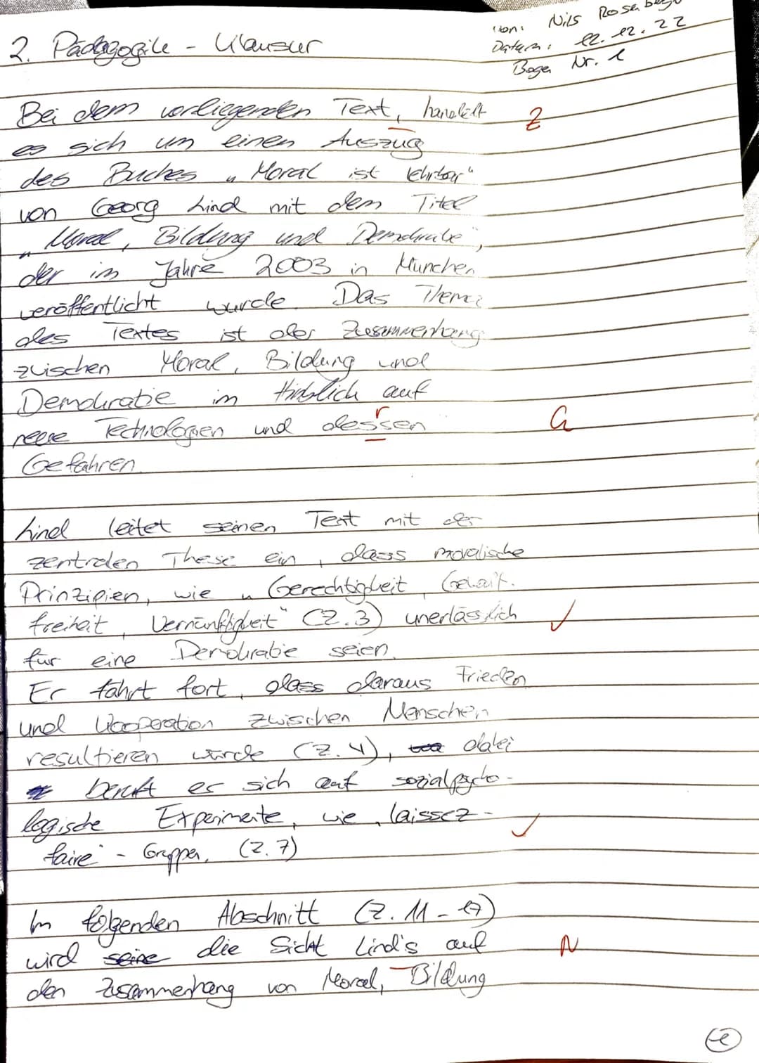 Pädagogik GK 12.1
(Schäfer)
Name: Ni's Rosenberger
Klausur Nr. 2
12.12.2022
Thema:
Kohlbergs Theorie der Moralentwicklung
Textgrundlage:
Geo