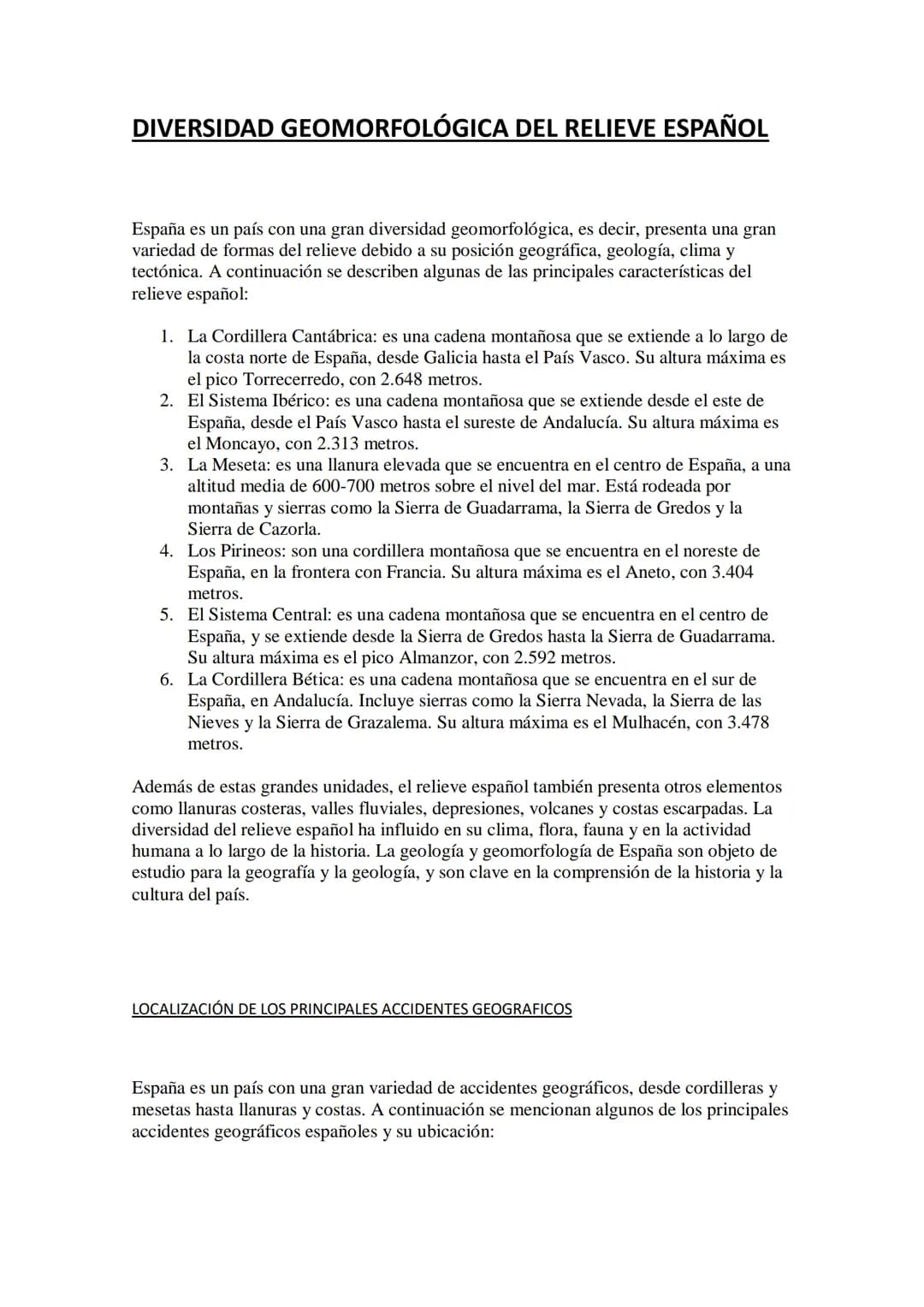 # DIVERSIDAD GEOMORFOLÓGICA DEL RELIEVE ESPAÑOL
España es un país con una gran diversidad geomorfológica, es decir, presenta una gran
varie