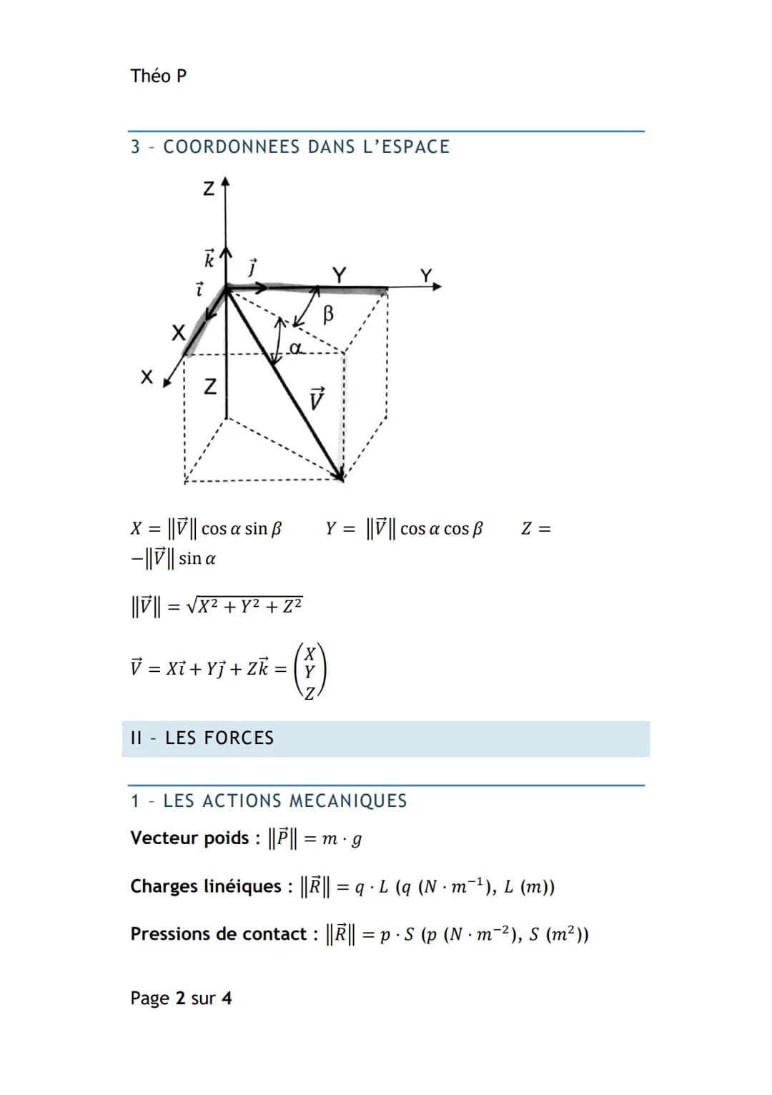 Théo P
M-SCIENCES INGENIEUR
MODELISATION DES ACTIONS MECANIQUES
I - LE VECTEUR
1 - DEFINITION D'UN VECTEUR
Un vecteur est défini par un
