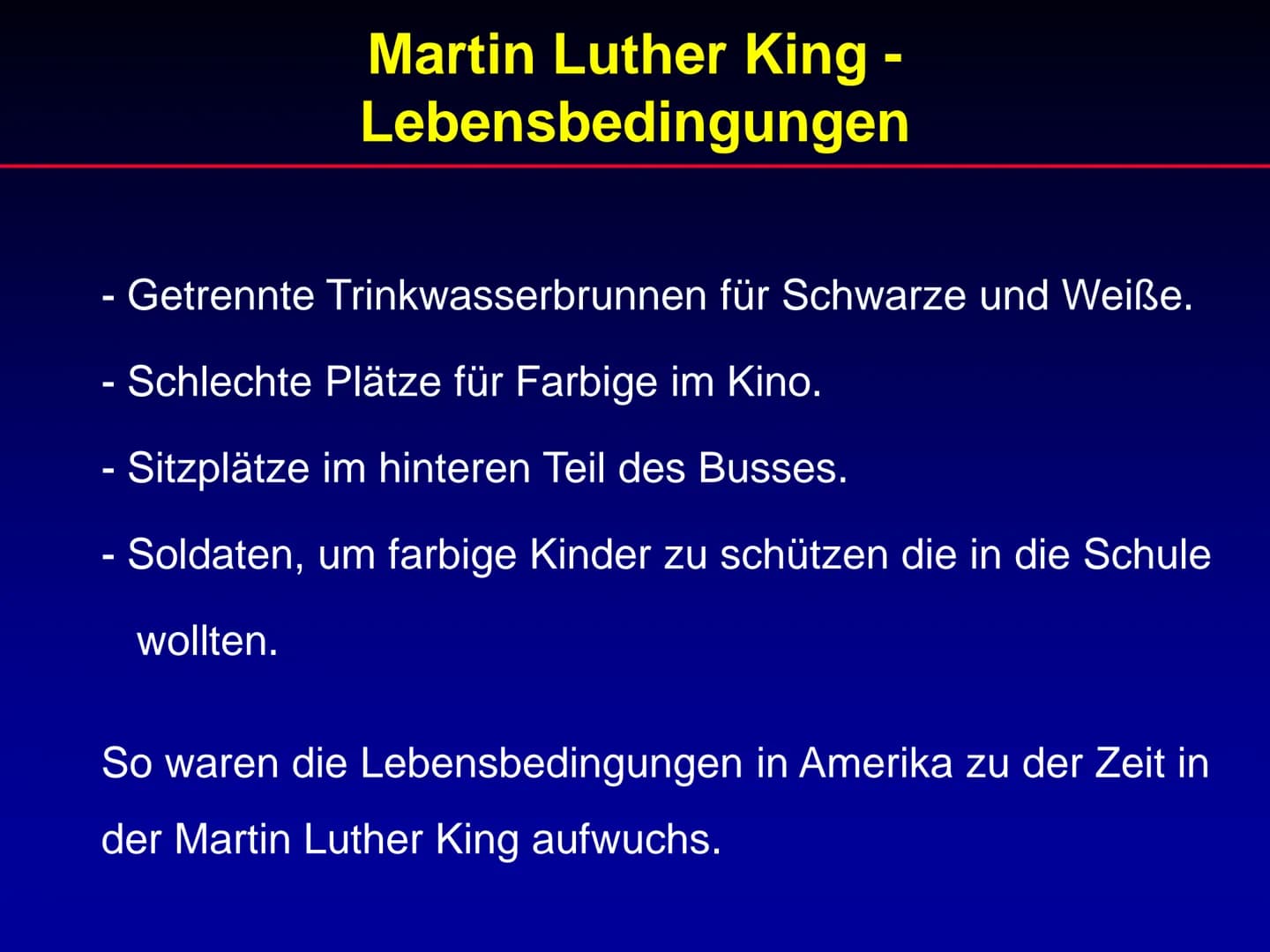 # Martin Luther King
Referat Martin Luther King
1. Lebenslauf
2. Wichtige Ereignisse während der Zeit von
Martin Luther King
3. Rede „I ha