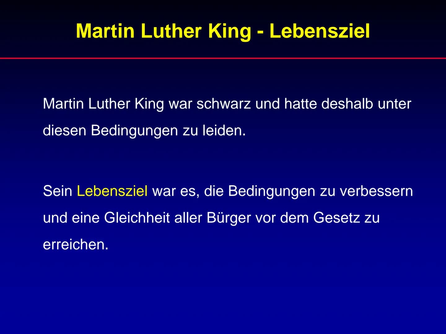 # Martin Luther King
Referat Martin Luther King
1. Lebenslauf
2. Wichtige Ereignisse während der Zeit von
Martin Luther King
3. Rede „I ha