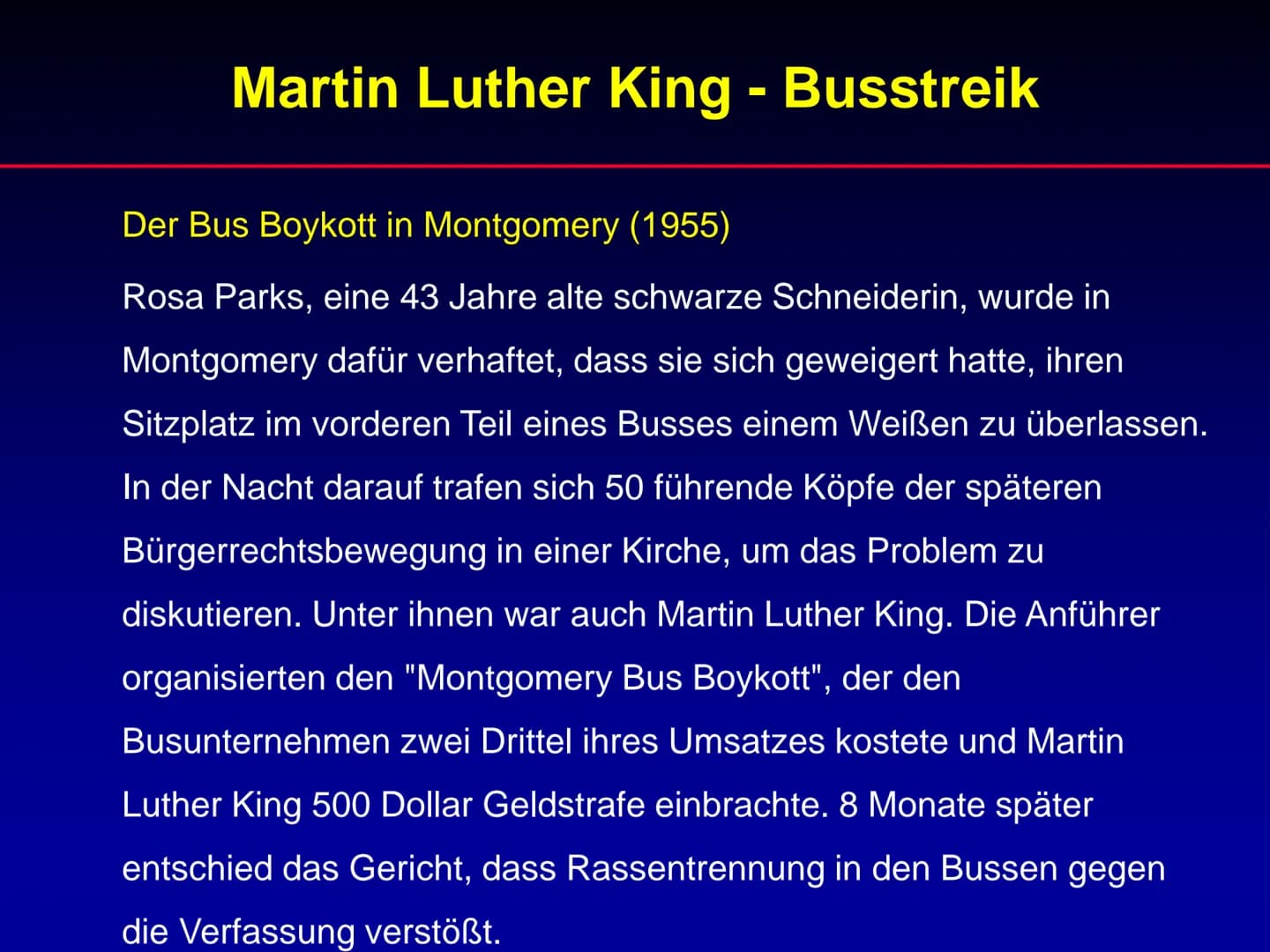# Martin Luther King
Referat Martin Luther King
1. Lebenslauf
2. Wichtige Ereignisse während der Zeit von
Martin Luther King
3. Rede „I ha