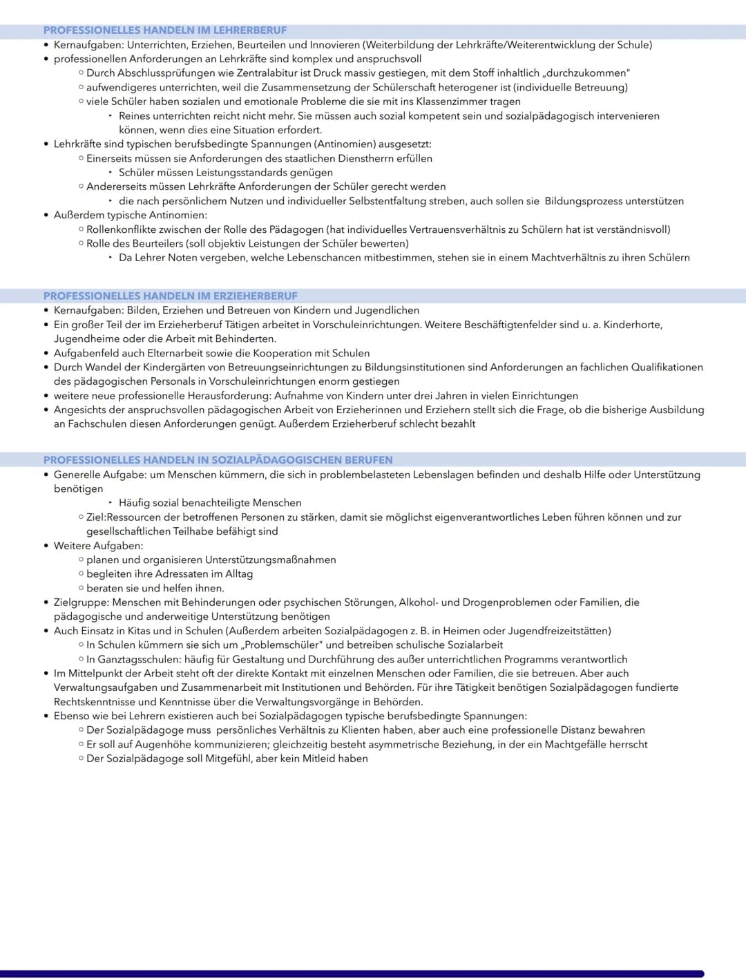 # 2.9 Vielfalt und Wandelbarkeit pädagogischer Berufsfelder
ALLLGEMEINES
* Grundformen pädagogischen Handelns: Erziehen, Unterrichten und