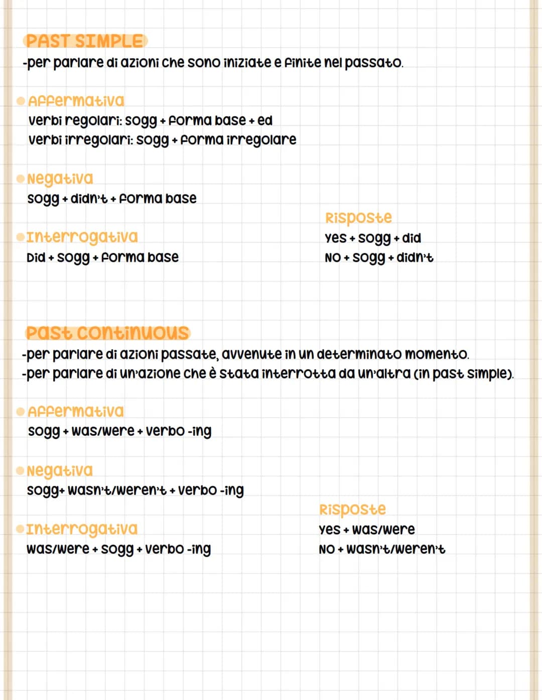 # Riassunto tempi verbali
PRESENT SIMPLE
-per parlare di eventi sempre veri.
-per parlare di abitudini della routine quotidiana.
Afferma