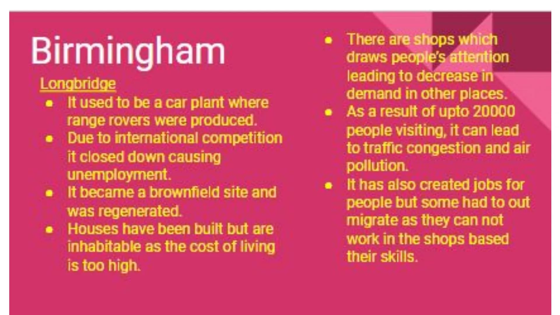 # Geography Case studies
Paper 2 Ney idea Specification content
Urban change in cilies in the UK leads to a variety
of social, economic and