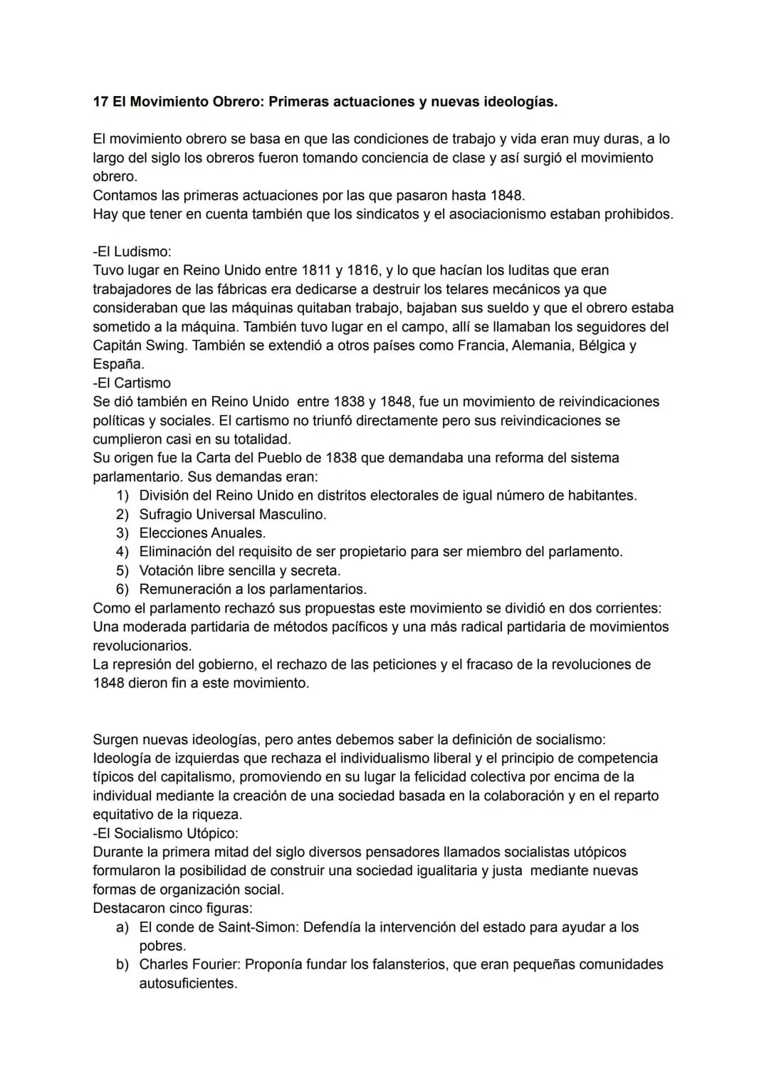 # 17 El Movimiento Obrero: Primeras actuaciones y nuevas ideologías.
El movimiento obrero se basa en que las condiciones de trabajo y vida