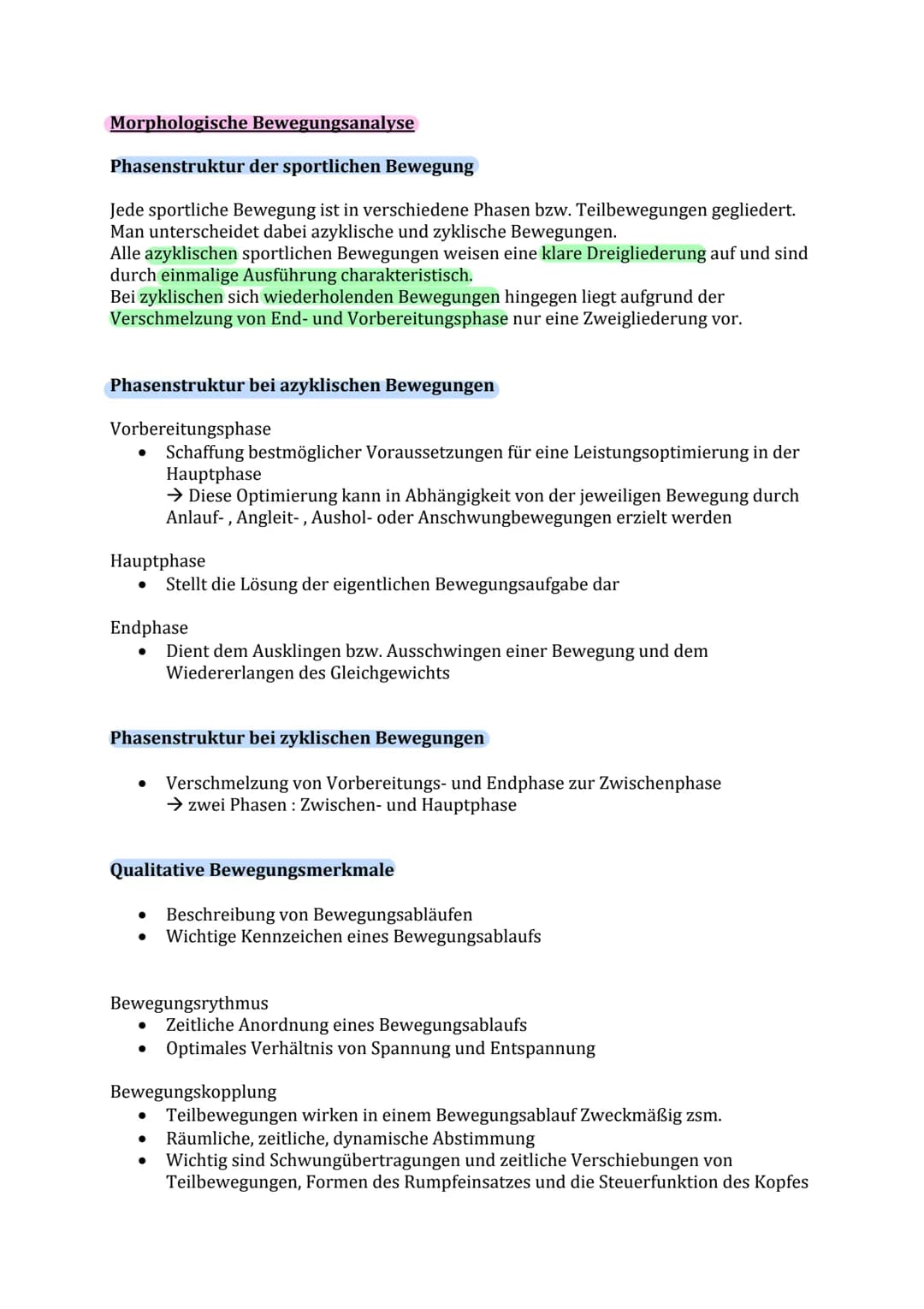 Lernzettel Sport Theorie Nr. 1
Biomechanik Definition:
Die Biomechanik des Sports hat die Beschreibung und Erklärung der Erscheinungen und