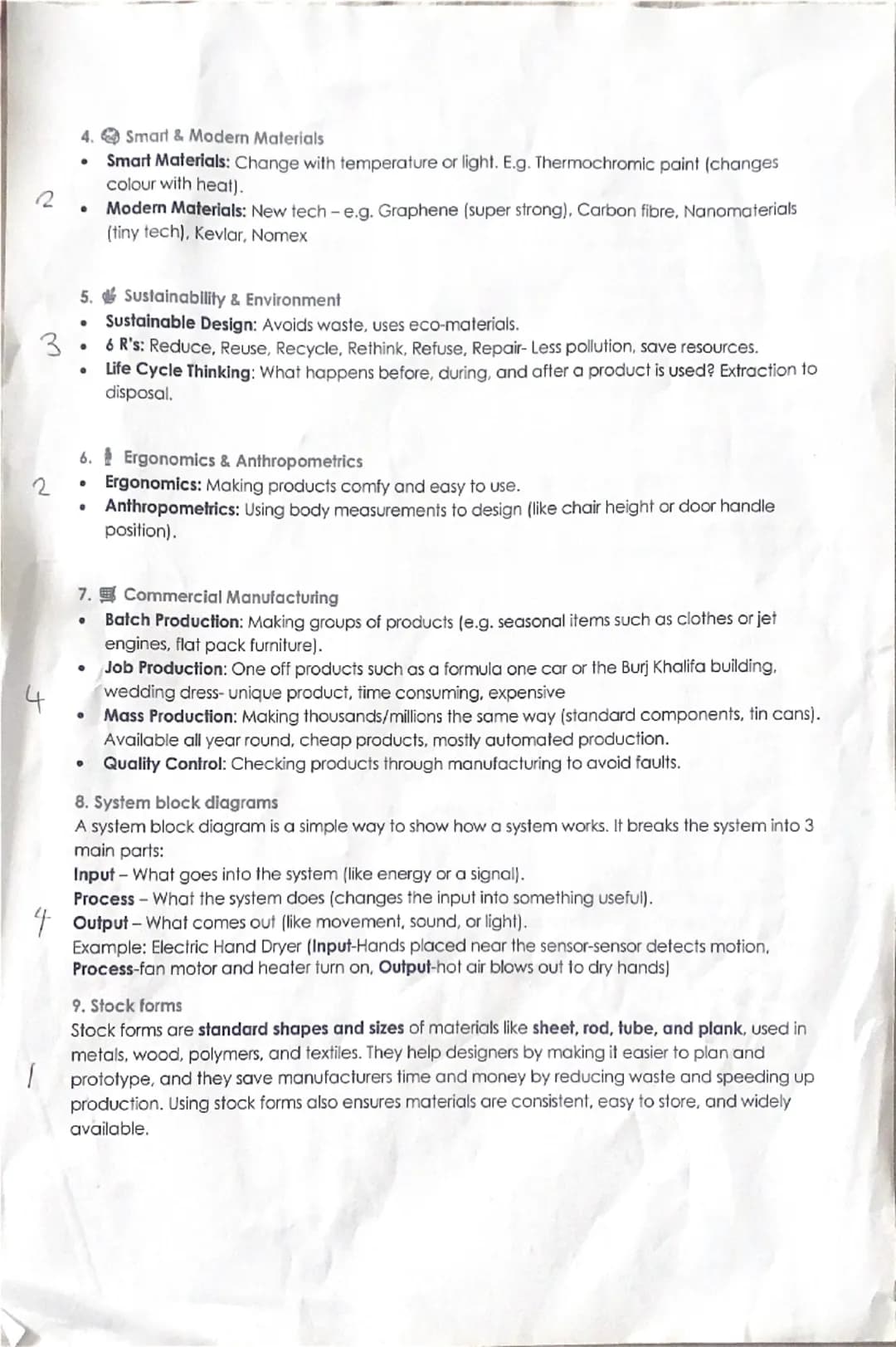 6
4
5
Year 10 Revision Sheet
1. Materials and their Properties
Timber (Wood):
-Comes in softwood (e.g. pine) and hardwood (e.g. oak). Used f