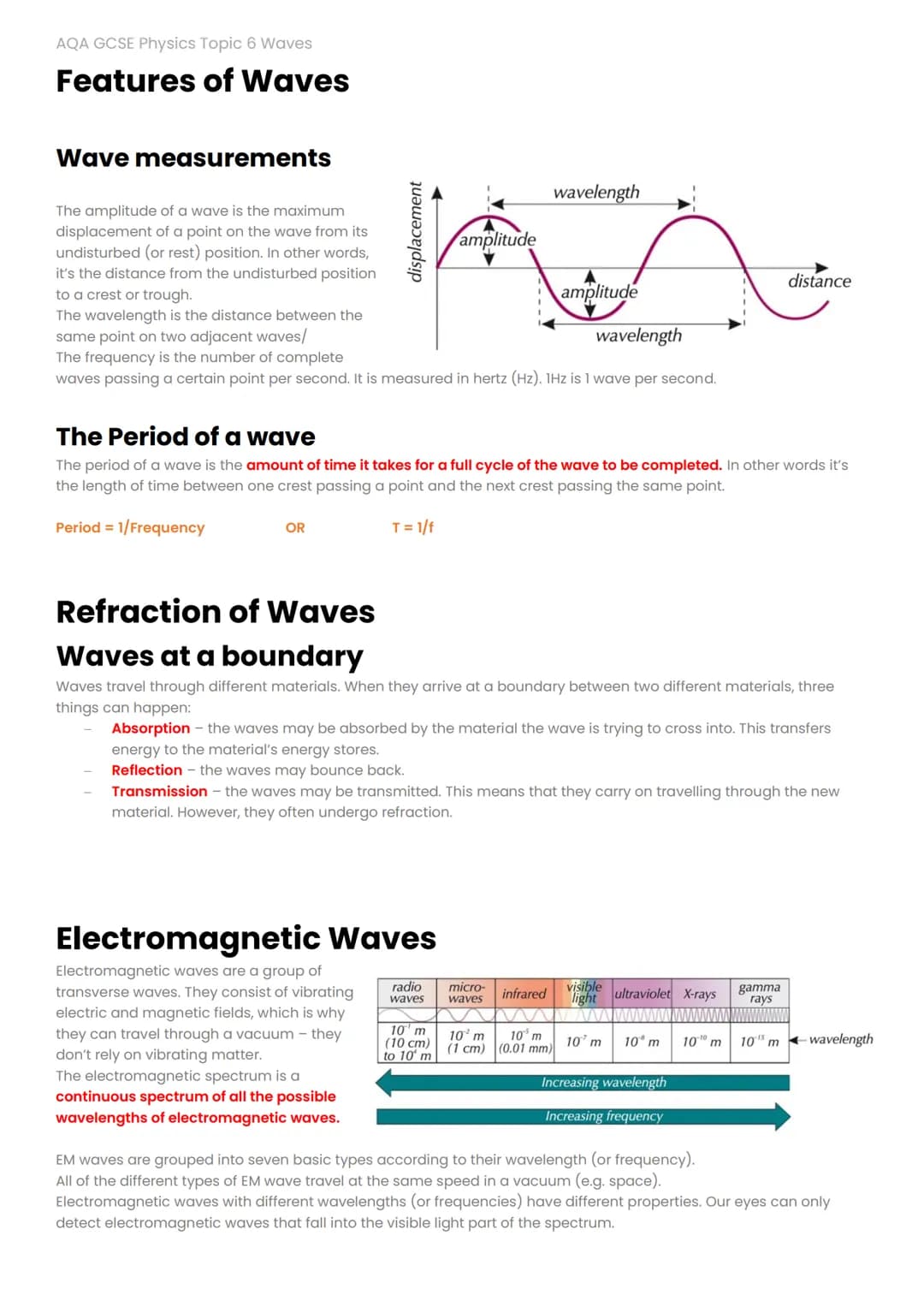 # AQA GCSE Physics Topic 6 Waves
# Wave Basics
A wave is an oscillation (vibration) that transfers energy without transferring any matter,