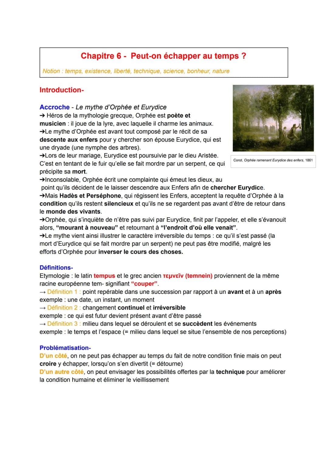 # Chapitre 6 Peut-on échapper au temps?
Notion temps, existence, liberté, technique, science, bonheur, nature
Introduction-
Accroche - Le