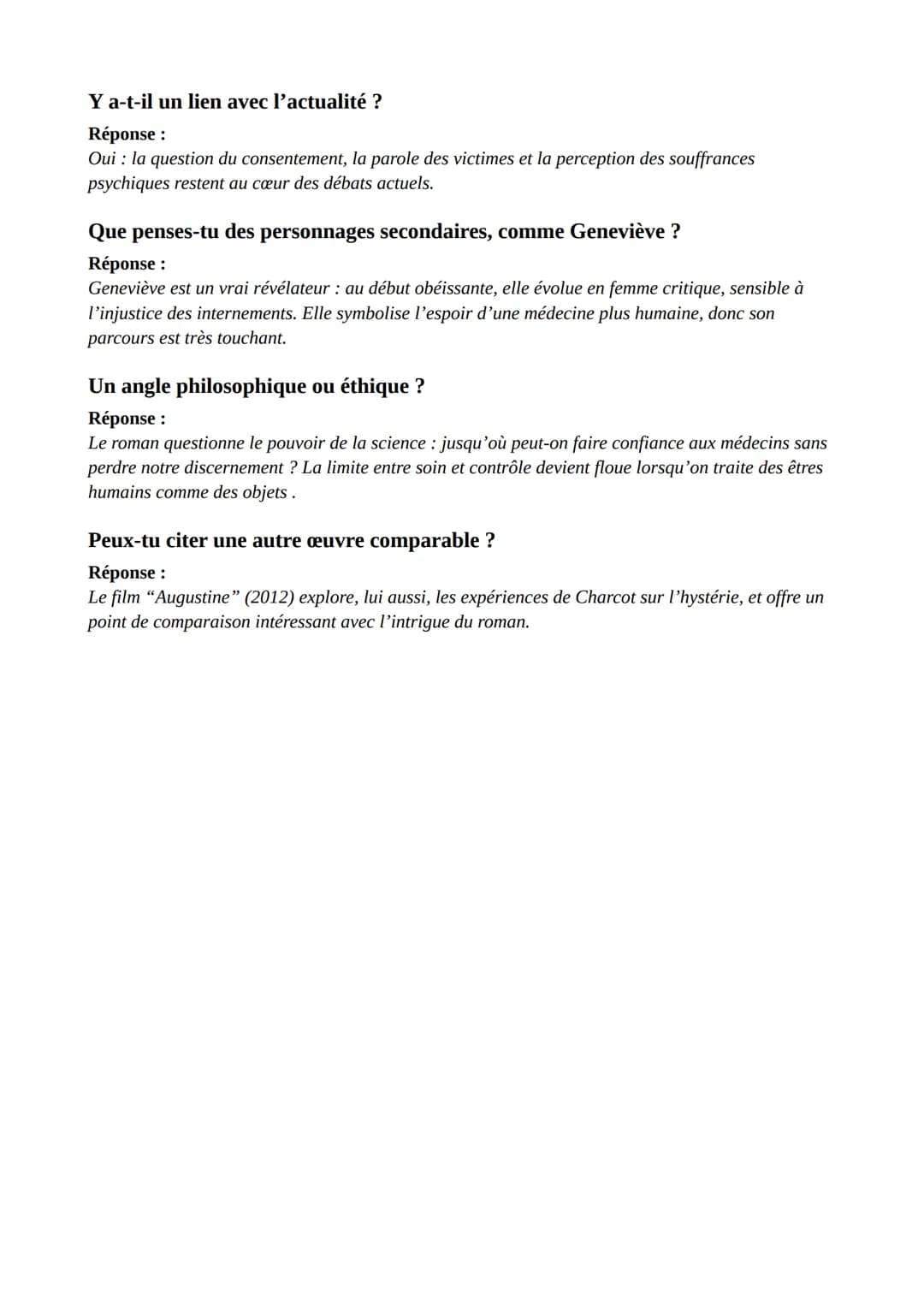 Question/Réponses - << Le Bal des Folles >>>
Mon conseil pour réussir l'entretient de l'oral du bac de Français: il faut relativement bien c
