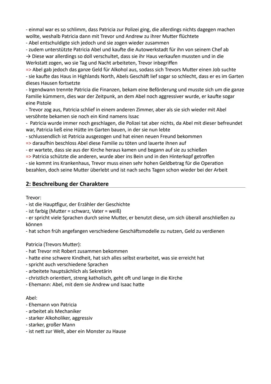 # Born a crime Zusammenfassung
Themen:
1.: Stichwortartige Zusammenfassung des Buches „Born a crime"
2.: Beschreibung der Charaktere
3.: Hi