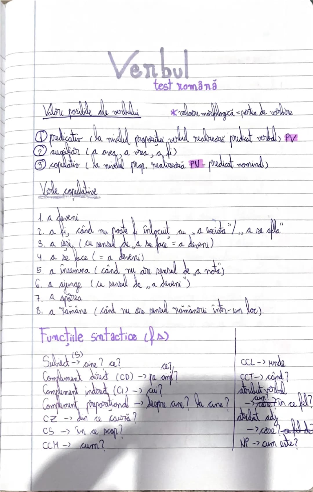 # Verbul
test română
klore posibile ale verbului * valoare morfologică = partea de vorbire
@predicatis la nivelul propozitiei verbal real