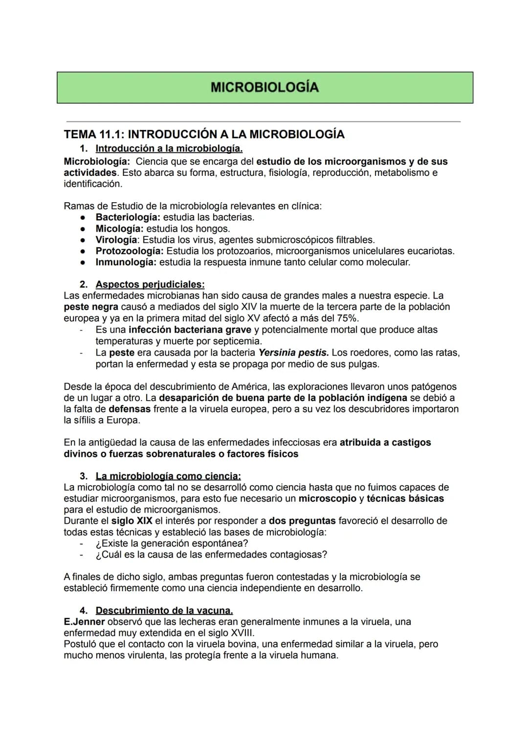# MICROBIOLOGÍA
## TEMA 11.1: INTRODUCCIÓN A LA MICROBIOLOGÍA
1. Introducción a la microbiología.
Microbiología: Ciencia que se encarga d
