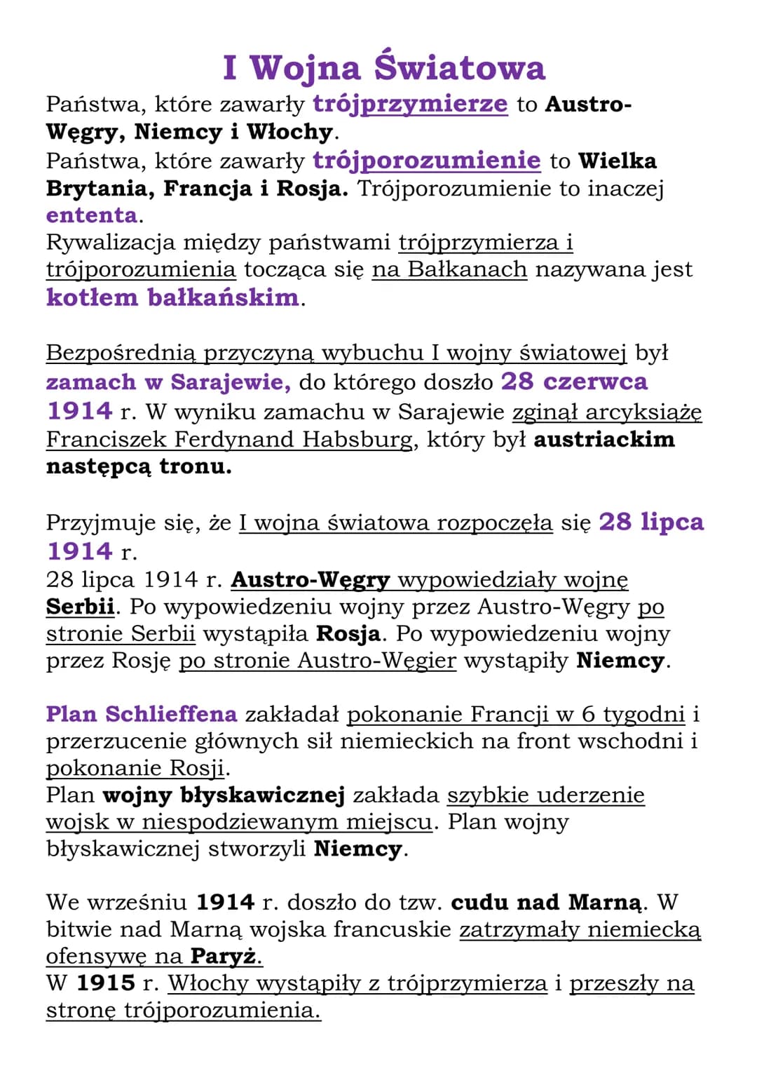 # I Wojna Światowa
Państwa, które zawarły trójprzymierze to Austro-
Węgry, Niemcy i Włochy.
Państwa, które zawarły trójporozumienie to Wie