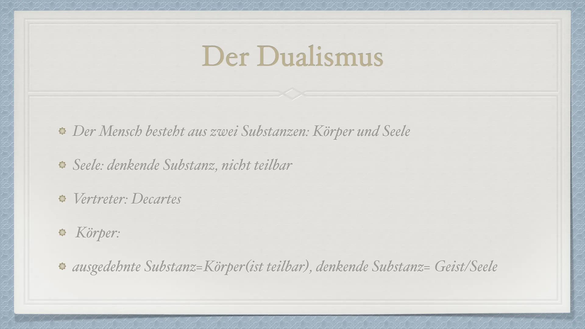 # Das Leib-Seele-Problem
Eine Präsentation von Anisa S. und Senita K. # Was ist das Leib-Seele-Problem?
* Philosophischer Diskurs über d