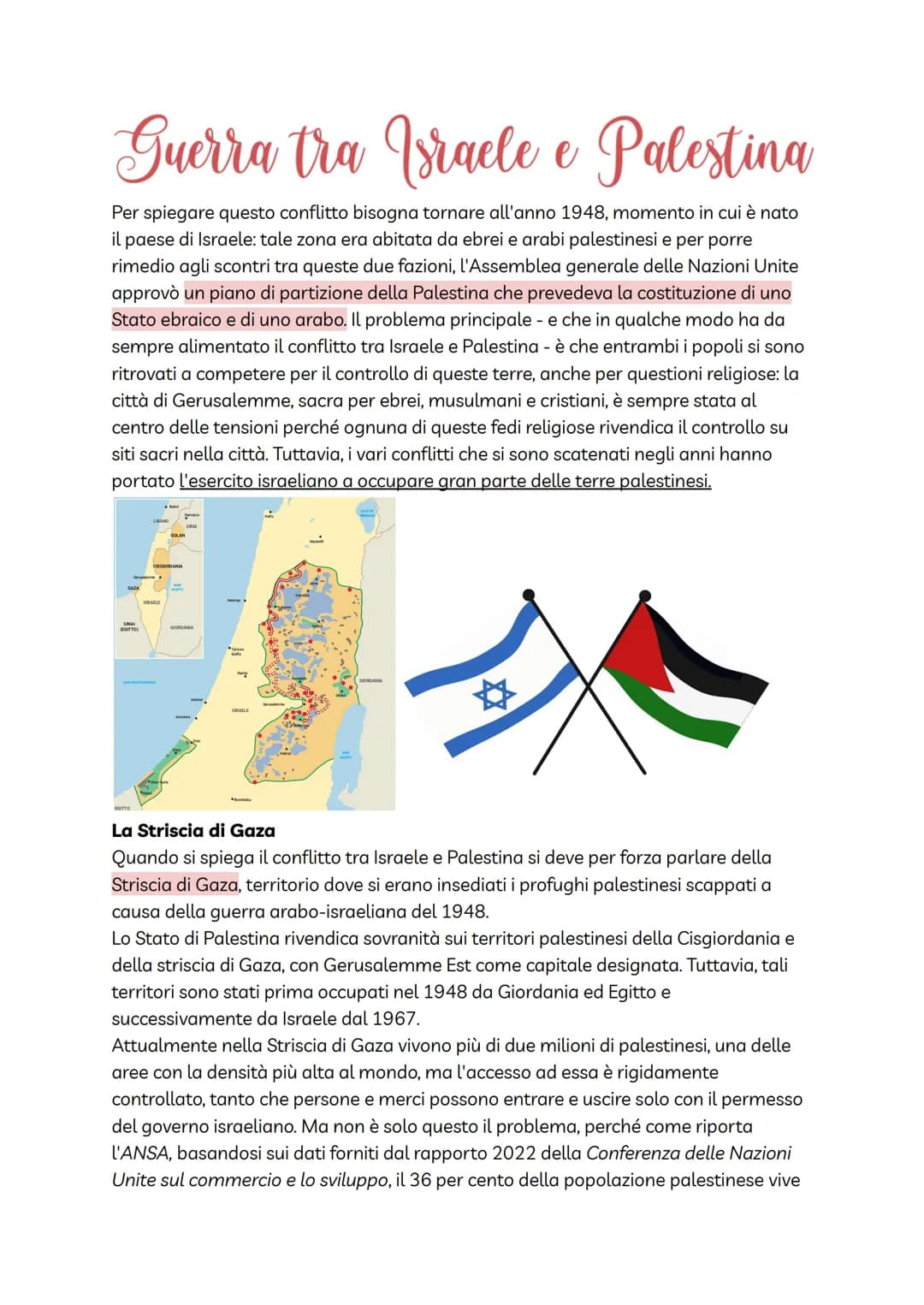 # Guerra tra Israele e Palestina
Per spiegare questo conflitto bisogna tornare all'anno 1948, momento in cui è nato
il paese di Israele: ta