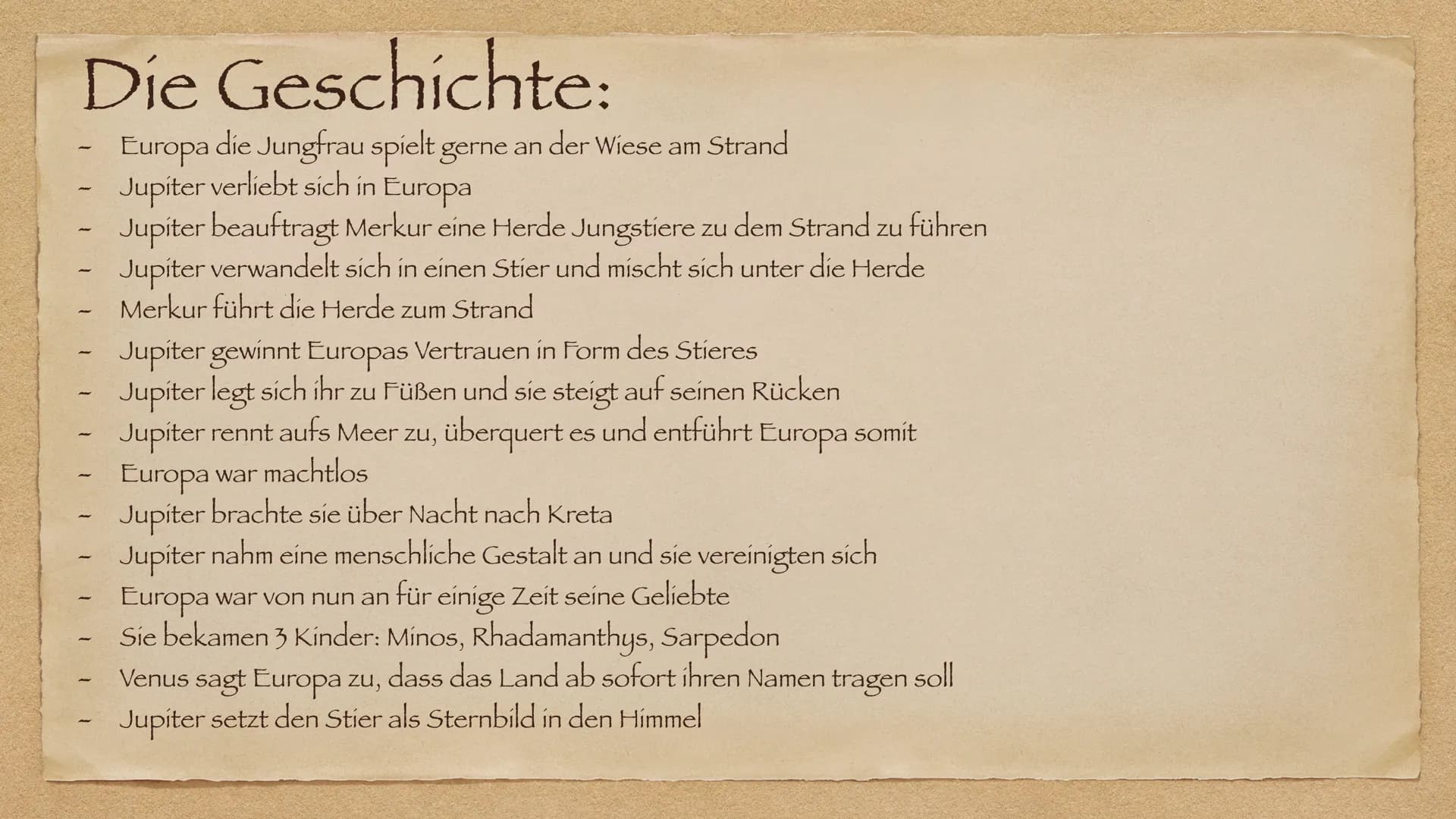 # Europa und Jupiter
Ovid Metamorphosen
Liliana & Hannah Jelinski # Die Charaktere
Jupiter: Götterkönig
Merkur: Gott der Hirten und der R