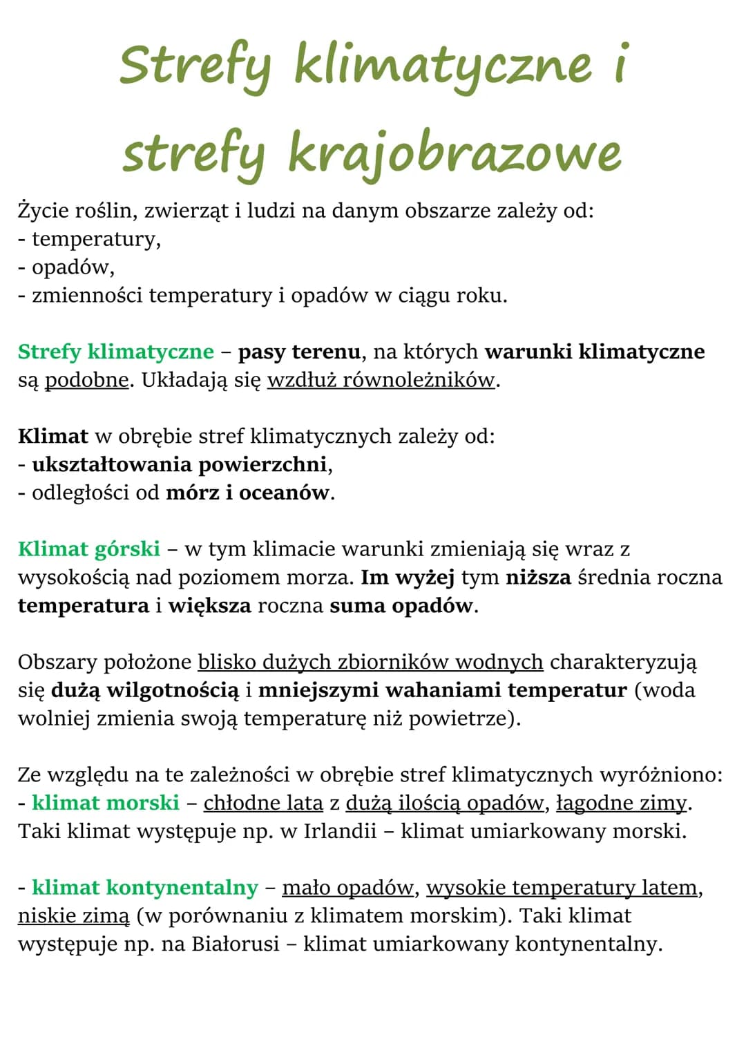 # Strefy
klimatyczne i
strefy krajobrazowe
Życie roślin, zwierząt i ludzi na danym obszarze zależy od:
- temperatury,
- opadów,
- zmiennośc