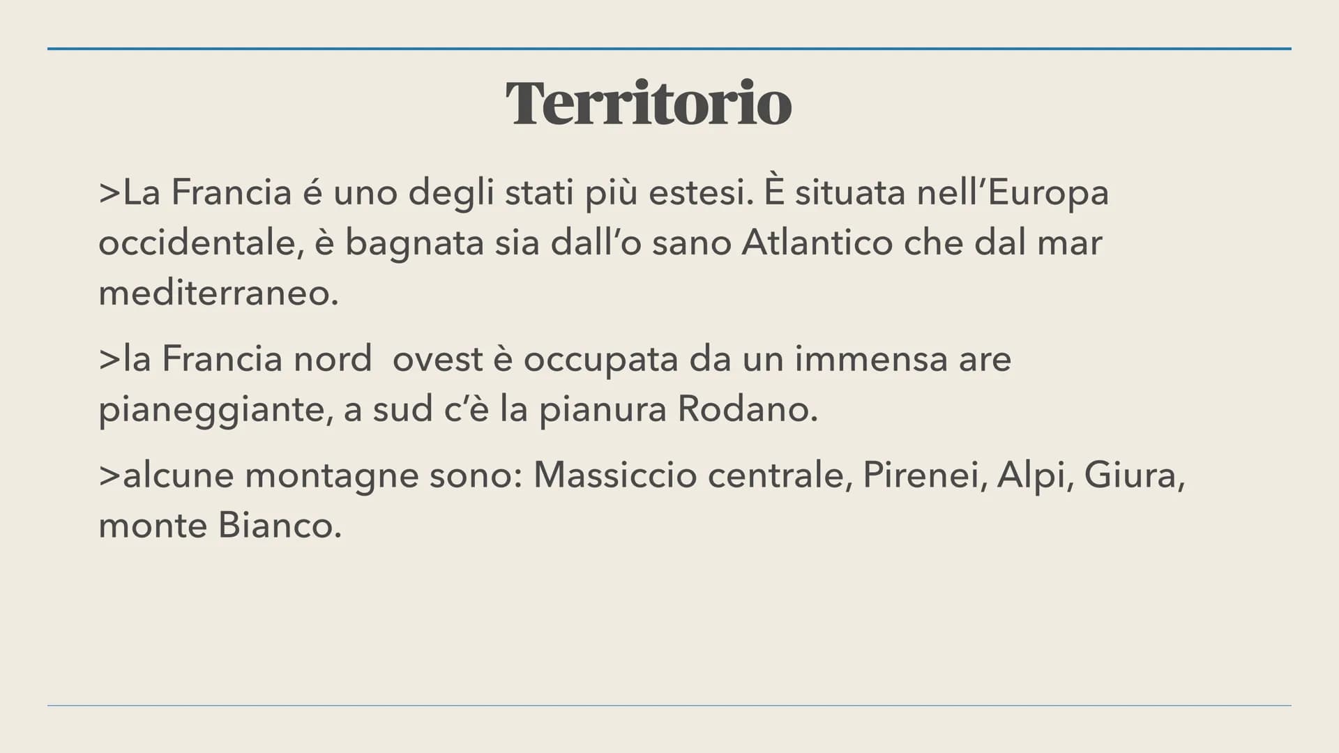<h2>Aspetti politici e geografici</h2>
<p>La Francia è una repubblica semipresidenziale situata nell'Europa occidentale. La lingua ufficial