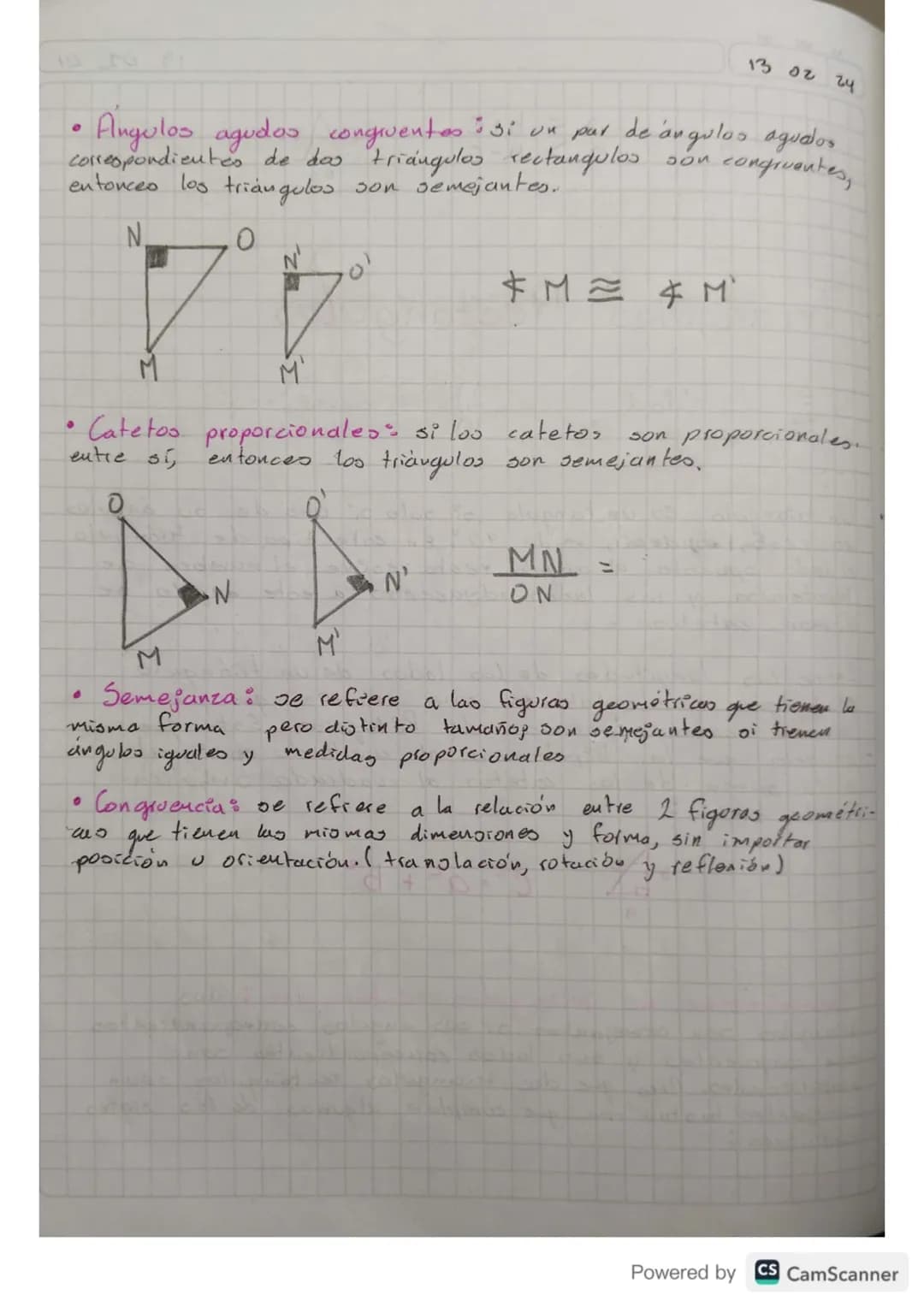 13 01 24
Notas: $\begin{array}{l}a < b+c \\ a > b-c\end{array}$
asb든
a>
46 5
8b
66
Triangulos Rectangulos
1)= igualdad
3)= congruencia