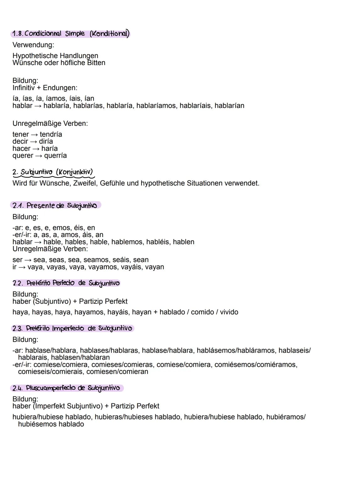 # Spanische Zeitformen
1.1. Presente (Prasens)
Verwendung:
Handlungen in der Gegenwart
Allgemeingültige Aussagen
Zukünftige Handlungen
