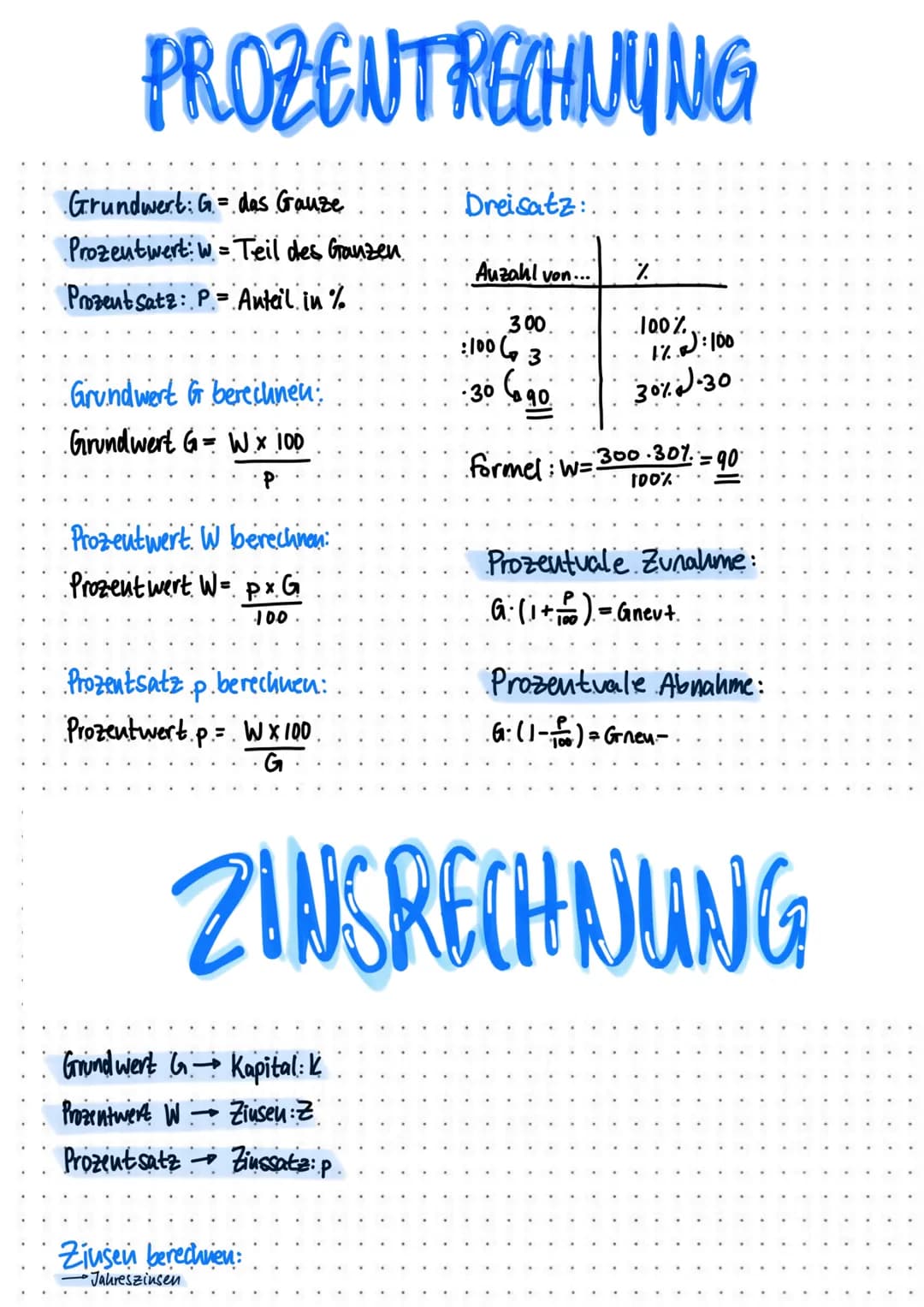 # PROZENTRECHNUNG
Grundwert: G das Gauze
Prozentwert: w = Teil des Ganzen
Prozent Satz: P= Anteil in %
Grundwert G berechnen:
Grundwert