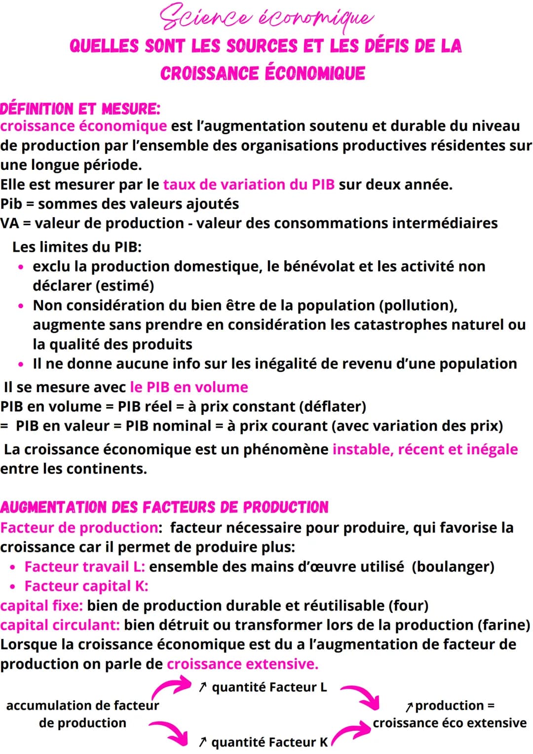 # Science économique
QUELLES SONT LES SOURCES ET LES DÉFIS DE LA
CROISSANCE ÉCONOMIQUE
## DÉFINITION ET MESURE:
croissance économique est