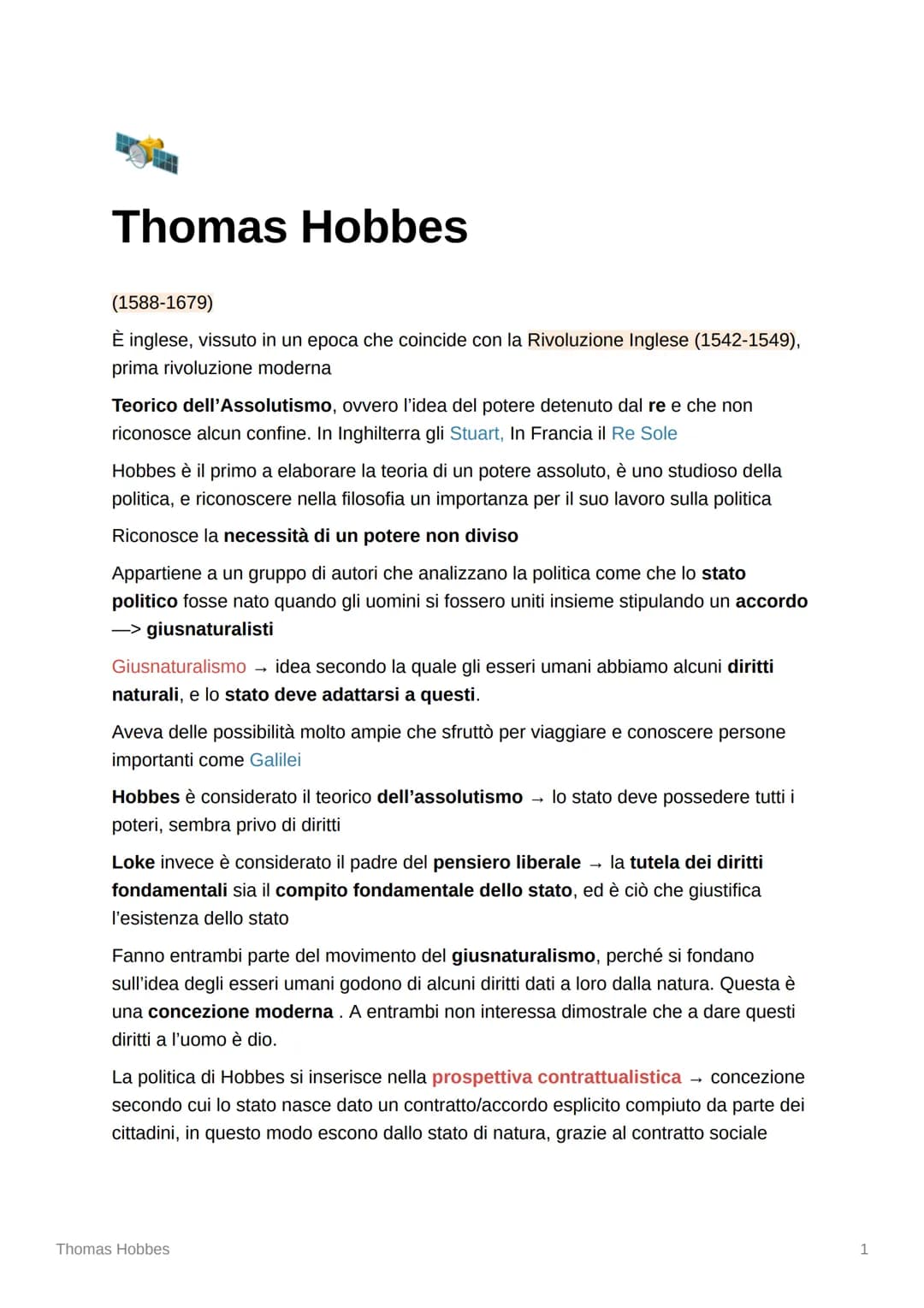 # Thomas Hobbes
(1588-1679)
È inglese, vissuto in un epoca che coincide con la Rivoluzione Inglese (1542-1549),
prima rivoluzione moderna