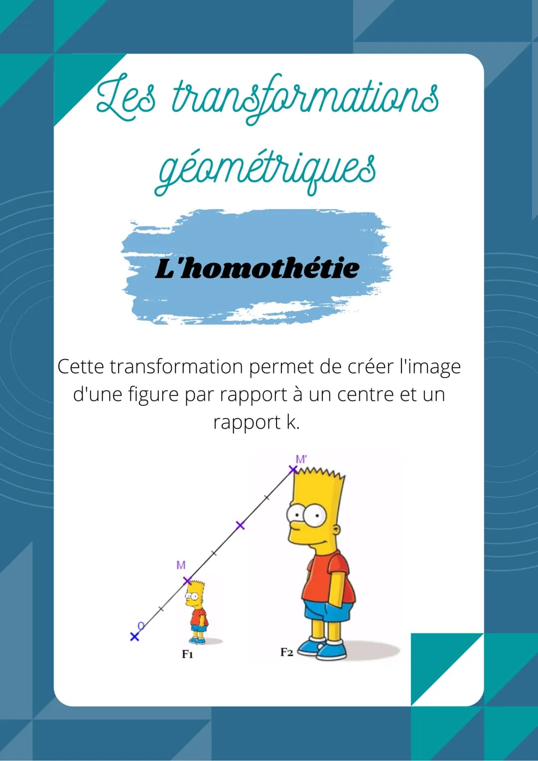 # Les transformations
géométriques
## La symétrie axiale
Cette transformation permet de créer l'image
d'une figure par pliage le long d'u