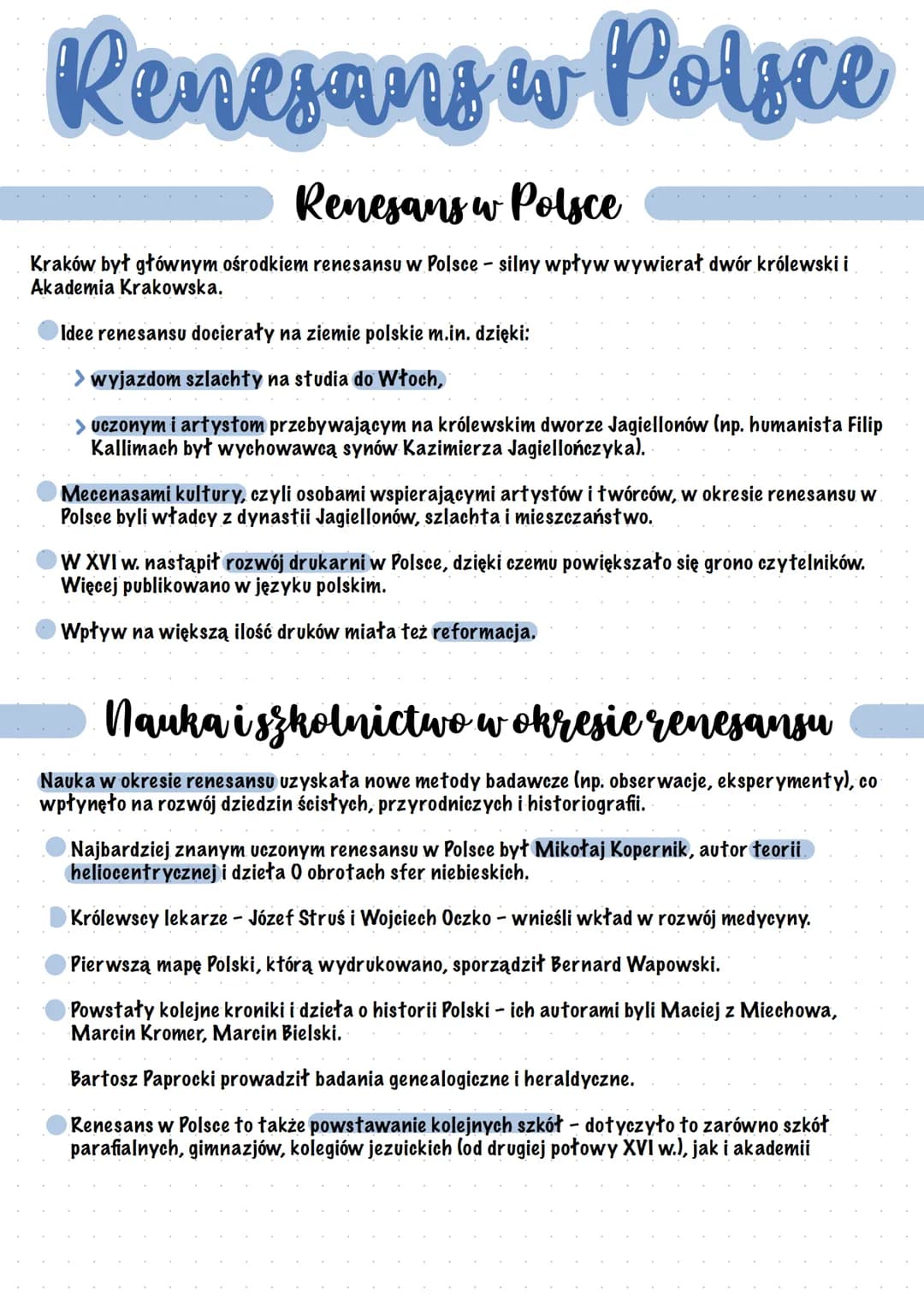 # Renesans w Polsce
Renesans w Polsce
Kraków był głównym ośrodkiem renesansu w Polsce - silny wpływ wywierał dwór królewski i
Akademia Kra