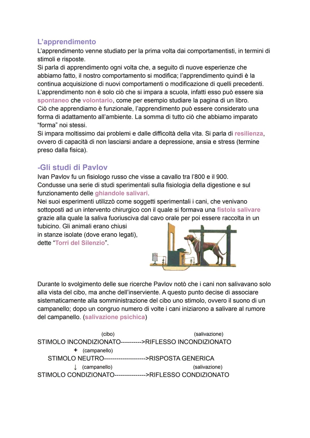 L'apprendimento
L'apprendimento venne studiato per la prima volta dai comportamentisti, in termini di
stimoli e risposte.
Si parla di appr