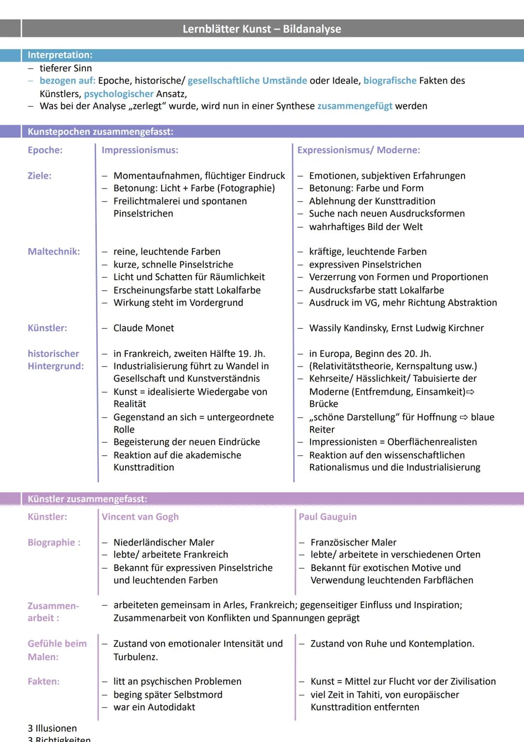 # Lernblätter Kunst - Bildanalyse
Bildbeschreibung, Analyse (Farbe, Räumlichkeit, Licht, Komposition), Interpretation
- Bildbeschreibung: