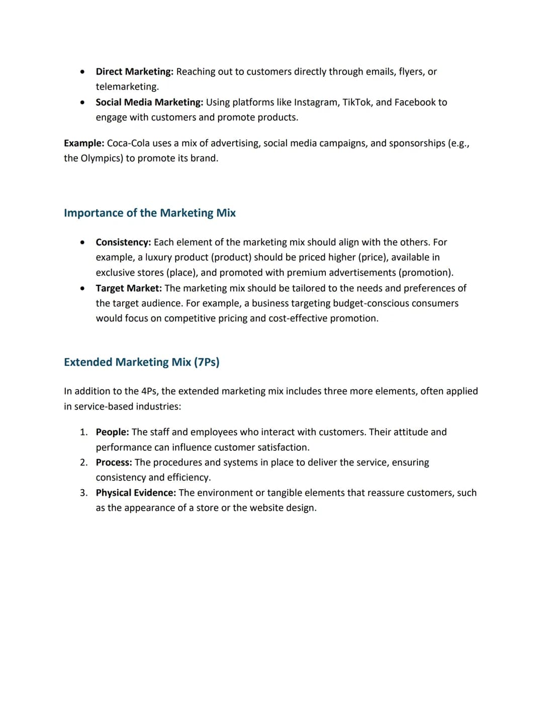 # 1. Product
The product is at the heart of the marketing mix. It refers to the goods or services a business
offers to customers. Key consi
