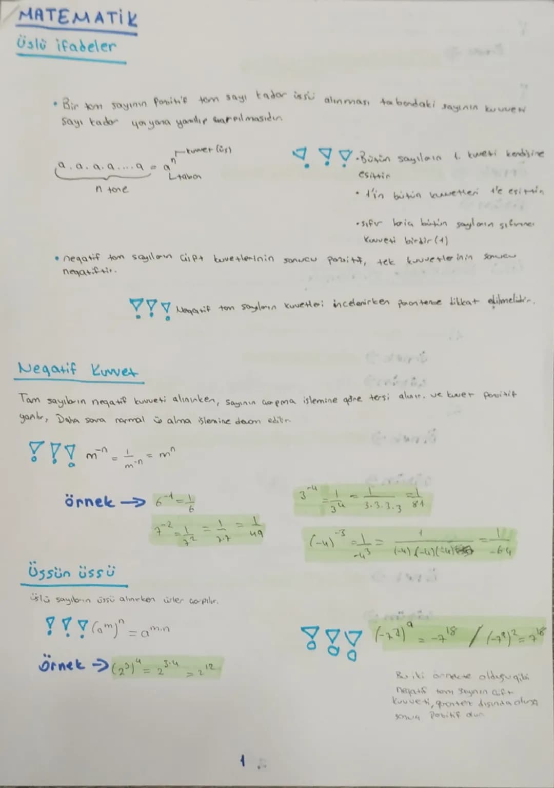 # MATEMATIK
Üstü ifadeler
• Bir kom sayının positif tom sayı tadar üssü alınması tabordaki sayının kuvveti
Sayı kadar you yana yandır sarp