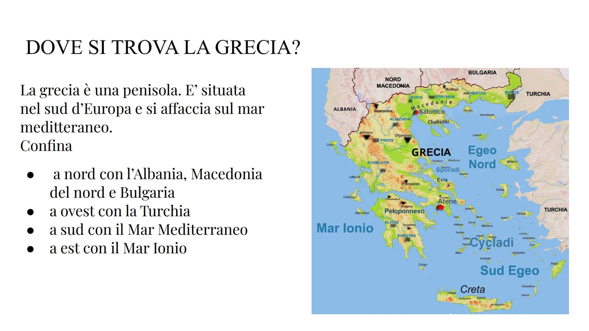 # LA GRECIA
LIVIA NASTASI, BENEDETTA CUCINI 2°D, 11/05/2023 # DOVE SI TROVA LA GRECIA?
La grecia è una penisola. E' situata
nel sud d'Euro