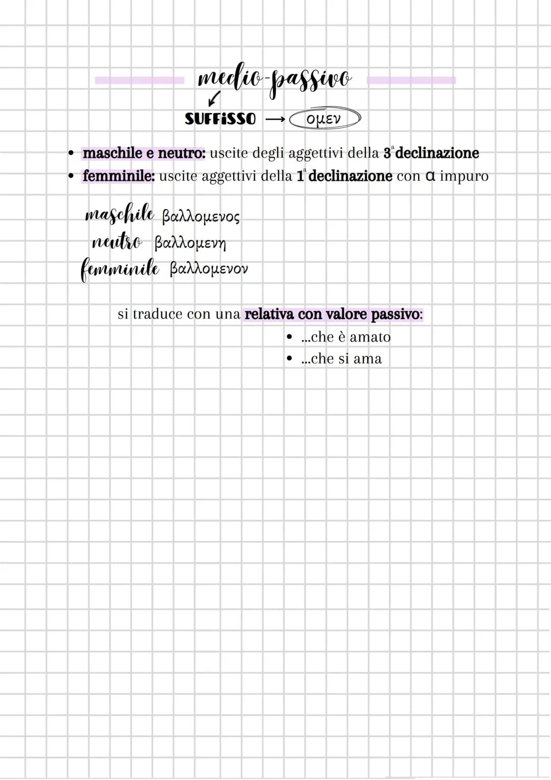 <p>Il participio presente è un aggettivo verbale che si declina in genere, numero e caso, attivo. Il suffisso per il maschile e il neutro è