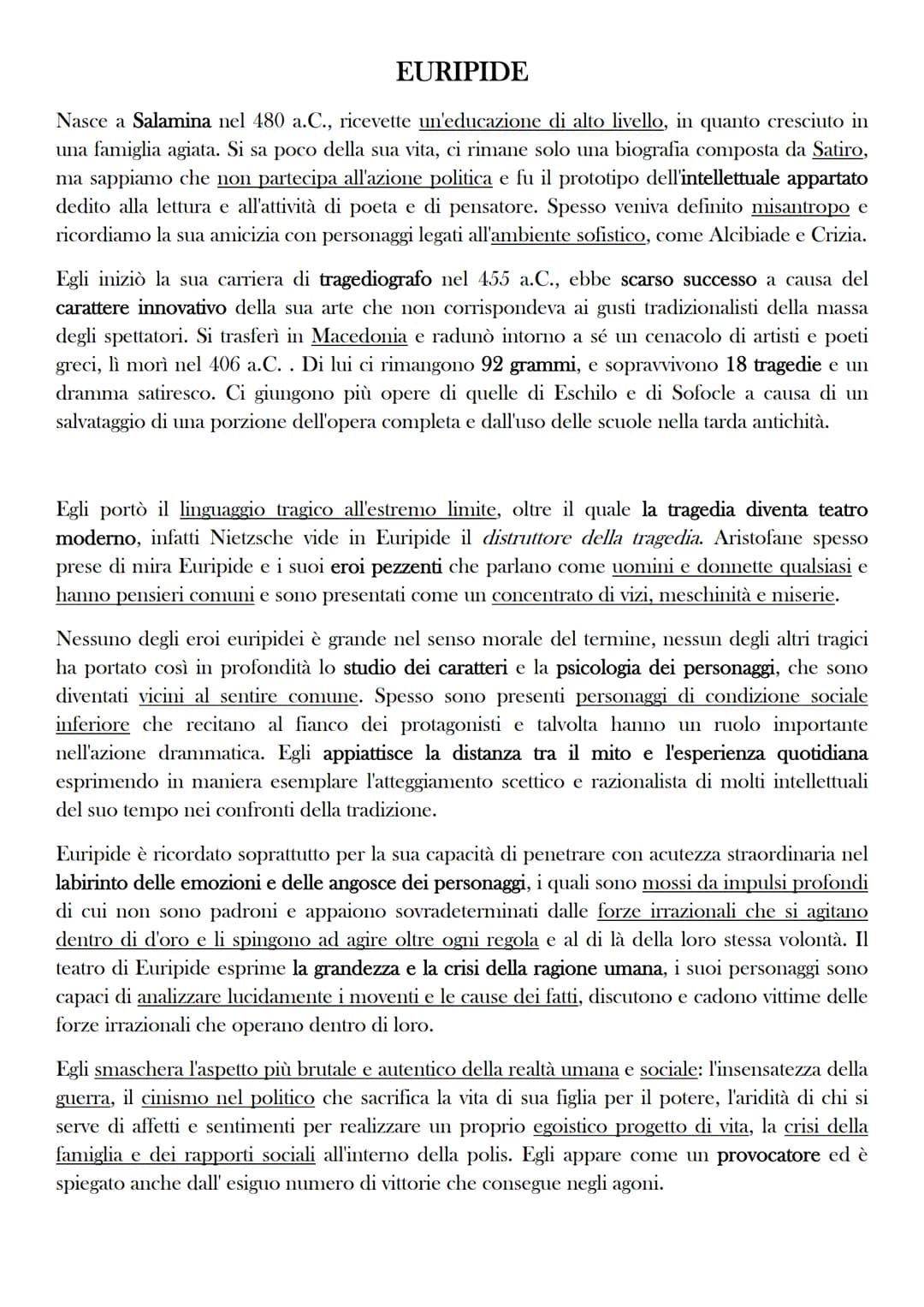 # EURIPIDE
Nasce a Salamina nel 480 a.C., ricevette un'educazione di alto livello, in quanto cresciuto in
una famiglia agiata. Si sa poco d