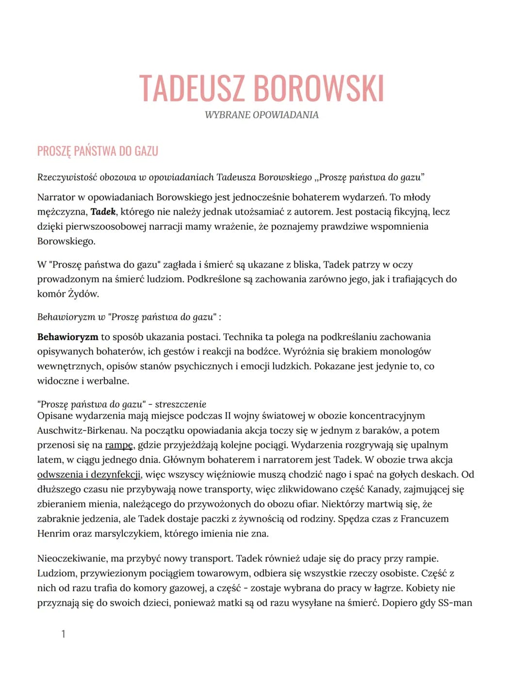 # TADEUSZ BOROWSKI
WYBRANE OPOWIADANΙΑ
PROSZĘ PAŃSTWA DO GAZU
Rzeczywistość obozowa w opowiadaniach Tadeusza Borowskiego „Proszę państwa d