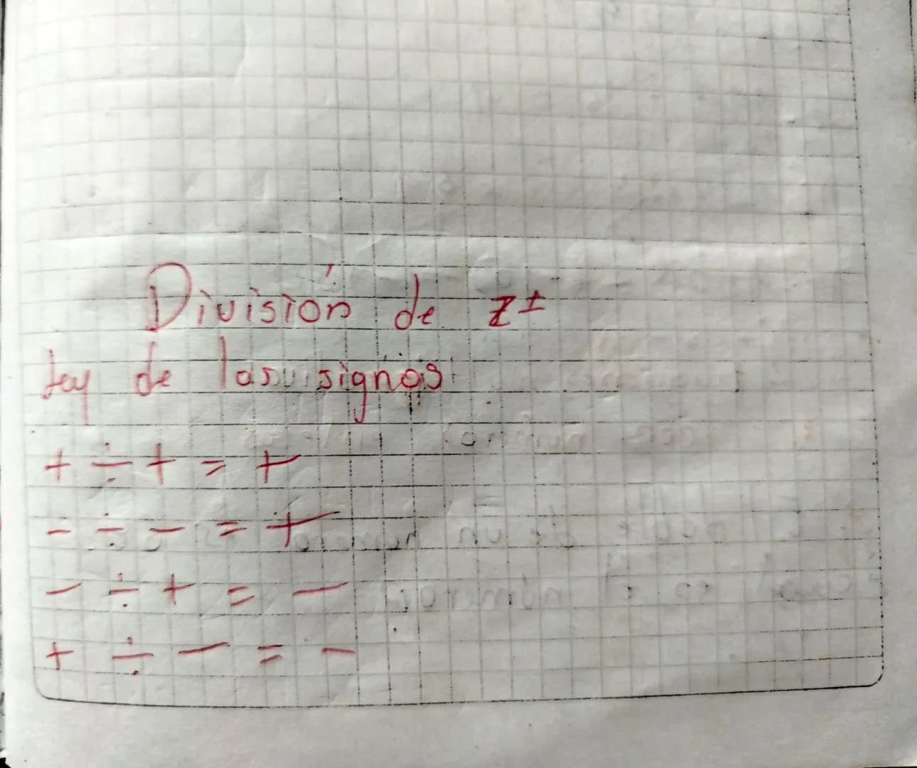 # Division de $Z^{\pm}$
ley de las signos
$\frac{+}{+} = +$
$\frac{-}{-} = +$
$\frac{-}{+} = -$
$\frac{+}{-} = -$ Scribe
Ejercicios di