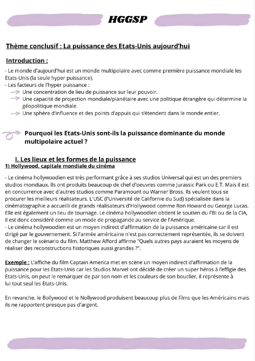 # HGGSP
Thème conclusif : La puissance des Etats-Unis aujourd'hui
Introduction:
- Le monde d'aujourd'hui est un monde multipolaire avec c