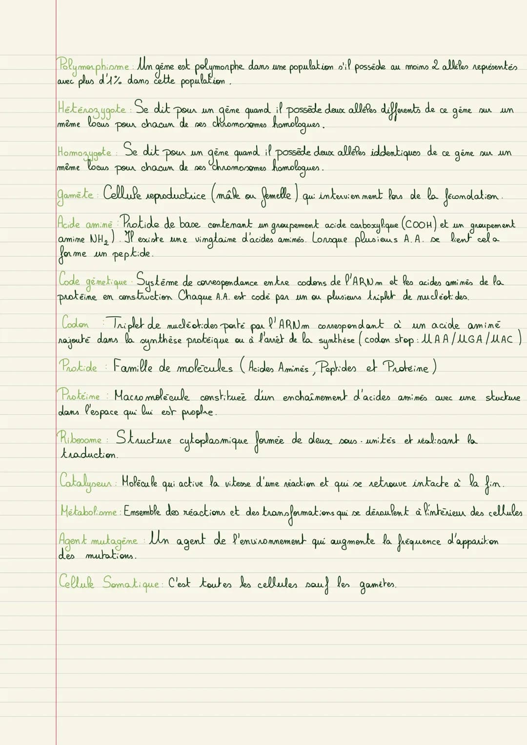 Fiche 1
-Rappels Genetique.
Meiose Ensemble de deux divisions permettant la séparation des chromosomes homologues.
de chaque paire lors de