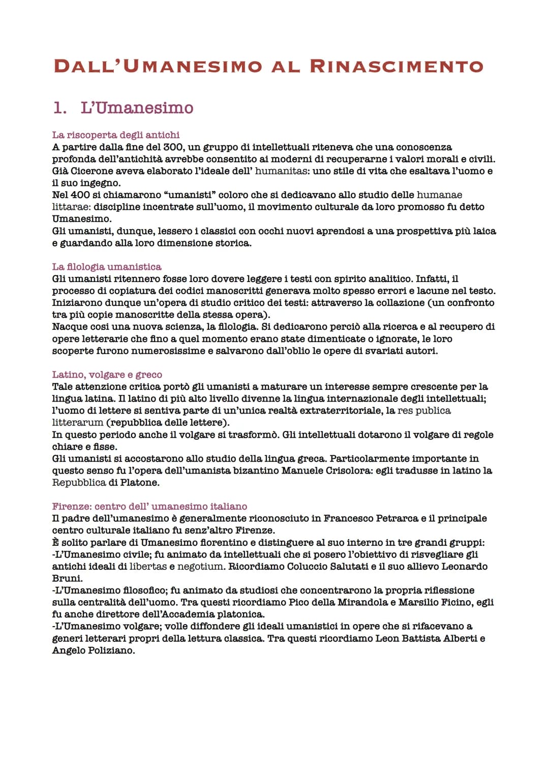 # DALL'UMANESIMO AL RINASCIMENTO
1. L'Umanesimo
La riscoperta degli antichi
A partire dalla fine del 300, un gruppo di intellettuali riten
